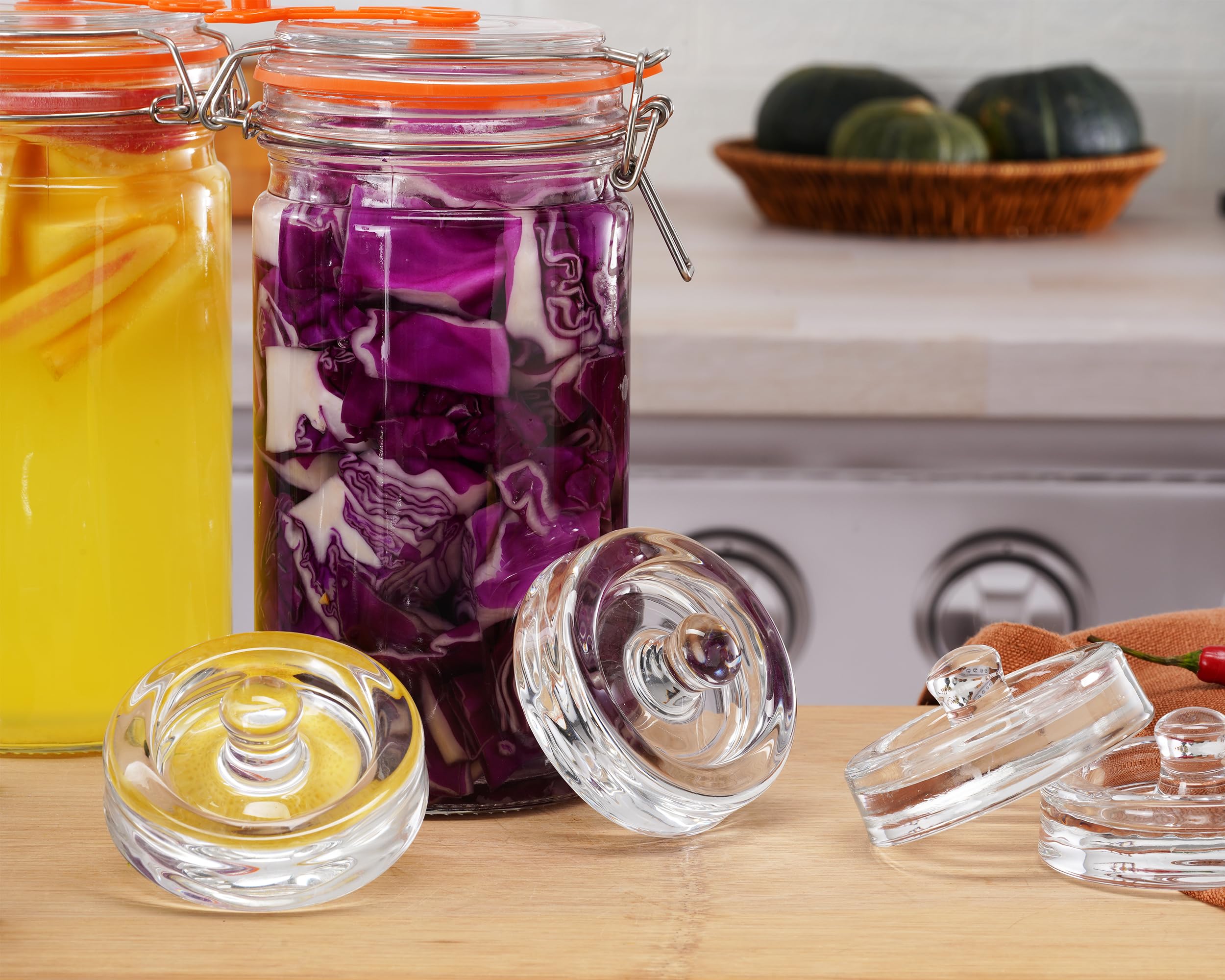 Pesi fermentatori in vetro, 4 pezzi, Ø 8 cm, pesi in vetro per fermentazione, peso fermentazione e pietra di contrappeso per bicchieri di mason a collo largo, crauti, kimchi