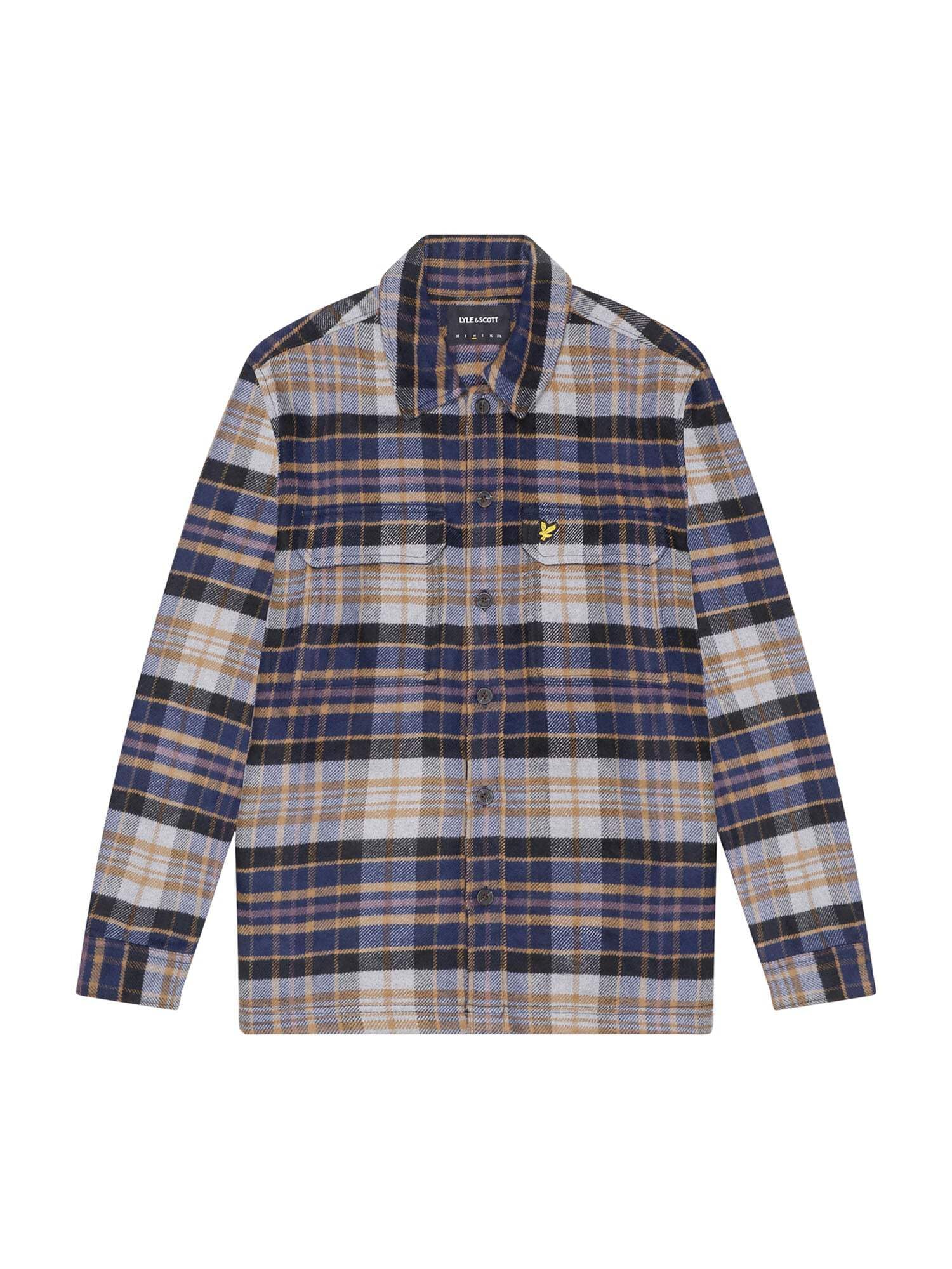 Lyle & Scott Men's Navy Check Flannel Overshirt, Blue, L