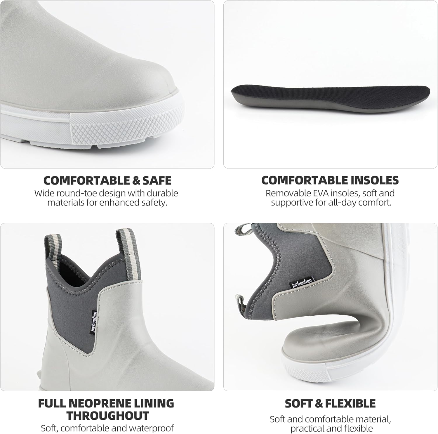 Deck Boots Waterproof for Men & Women - Slip Resistant Neoprene PVC Rain Boots with EVA Insole, Lightweight Comfortable Ankle Deck Shoes for Boating, Fishing, Wet Weather Work