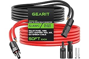 GearIT 12AWG 50FT Solar Extension Cable with Male/Female Connectors