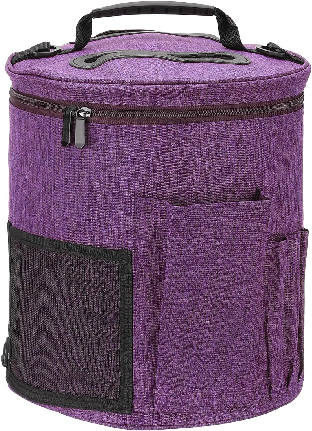 PATIKIL Knitting Bag for Yarn Storage, Large Size Crochet Organizer Strap Case Holder with Sided Pocket for Crocheting Supplies Needles Hooks Tools, Purple