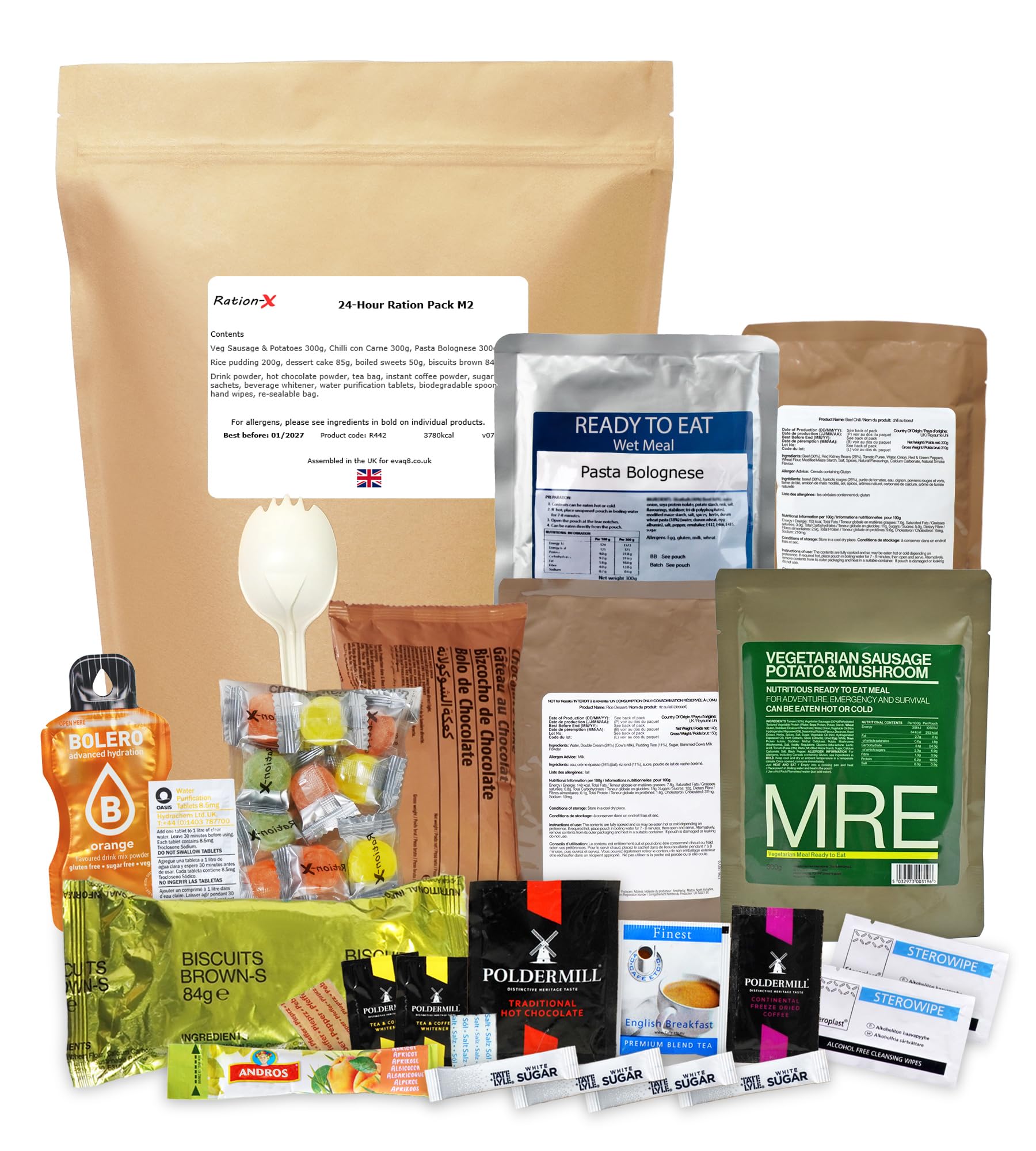 Ration-X 24 Hour Ration Pack Ambient Army Type Menu 2 4000kcal Three Main Meals ++