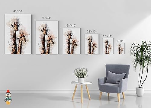 Miniatura 5 de Lienzo con estampado de jirafas, pintura de acuarela con fondo blanco, arte de pared de animales, decoración del hogar, listo para colgar, fabricado