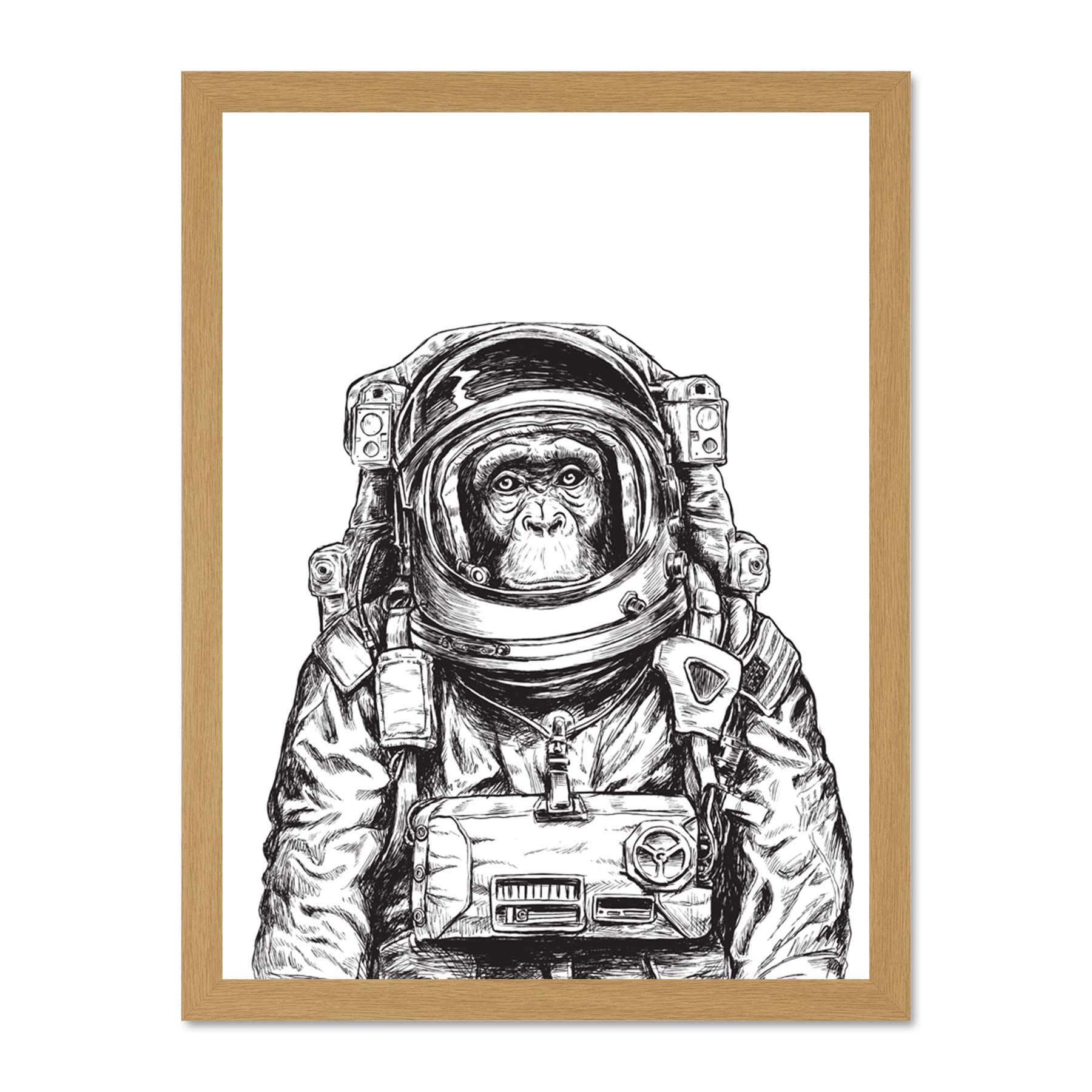 Wee Blue Coo Chimpanzee Astronaut Space Animal Large Framed Art Print Wall Poster 18x24 inch