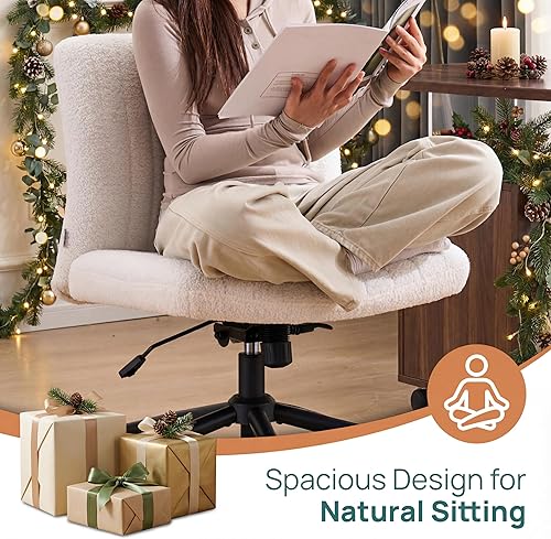 Miniatura 6 de NYPOT Silla de escritorio sin brazos con ruedas para sentarse entrecruzada, silla ancha sin brazos cruzados, taburete giratorio de 360 ajustable y