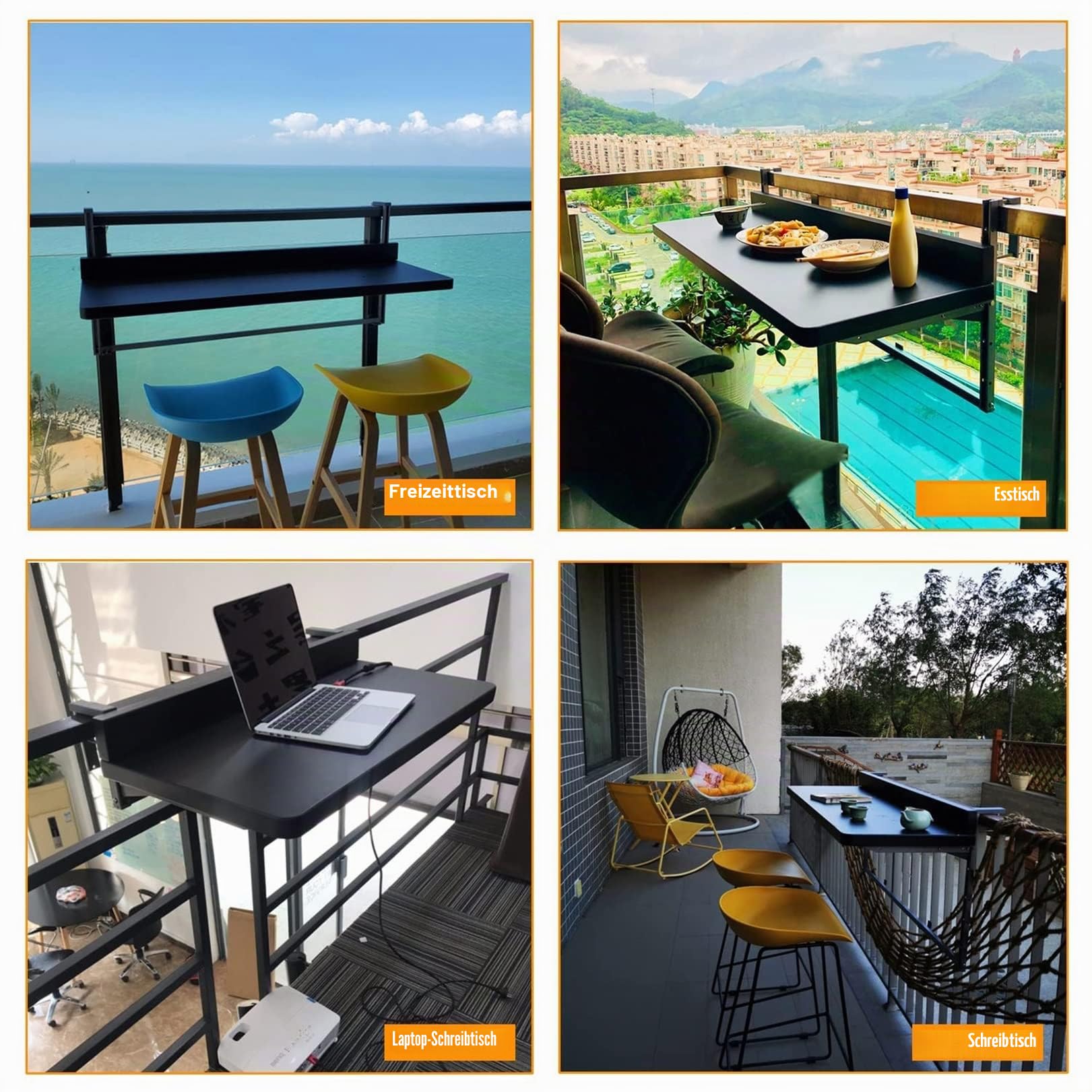 Balkonhängetisch Klappbar Hängend, Balkon-Hängetisch,5-Fach Höhenverstellbarer Hängetisch Kleiner Balkontisch Aufklappbar, Klapptisch, Wandtisch Für Terrasse Garten Geländer Tisch