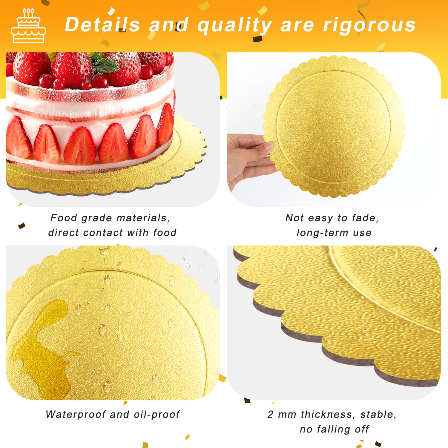 Sottotorta Tondo Cake Board Vassoio Torta Rotondo 30cm sotto torta rotondo 6Pcs Base Torta Cartone per Decorazione di Torte di Matrimoni e Feste di Compleanno (12 inch Gold)
