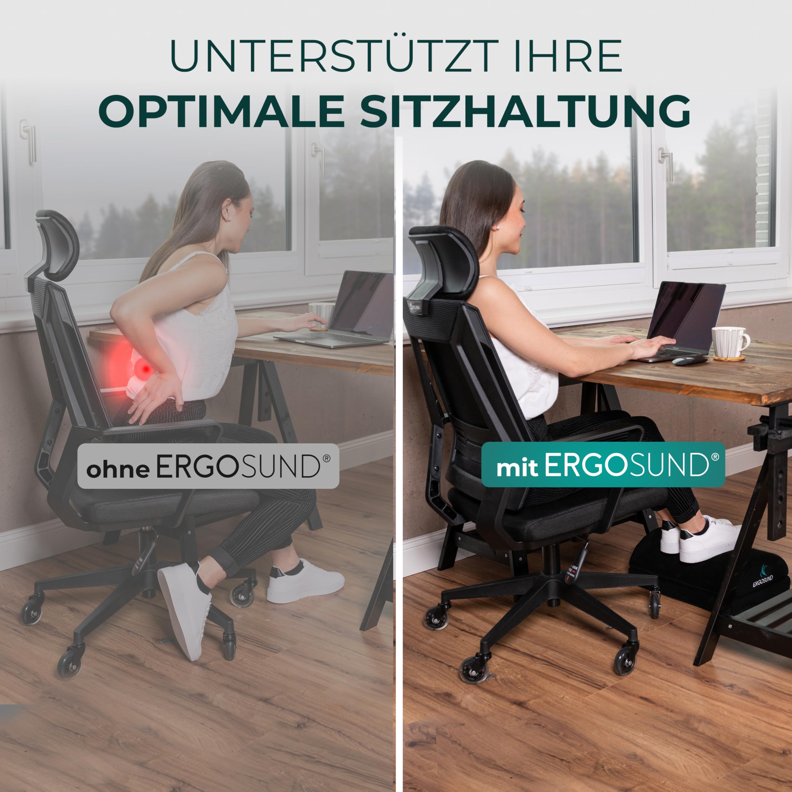 ERGOSUND Fußstütze Schreibtisch TESTSIEGER Premium Schaumstoffkern Höhenverstellbare Fußbank rutschfest Ergonomische Fußablage Homeoffice Büro Zubehör