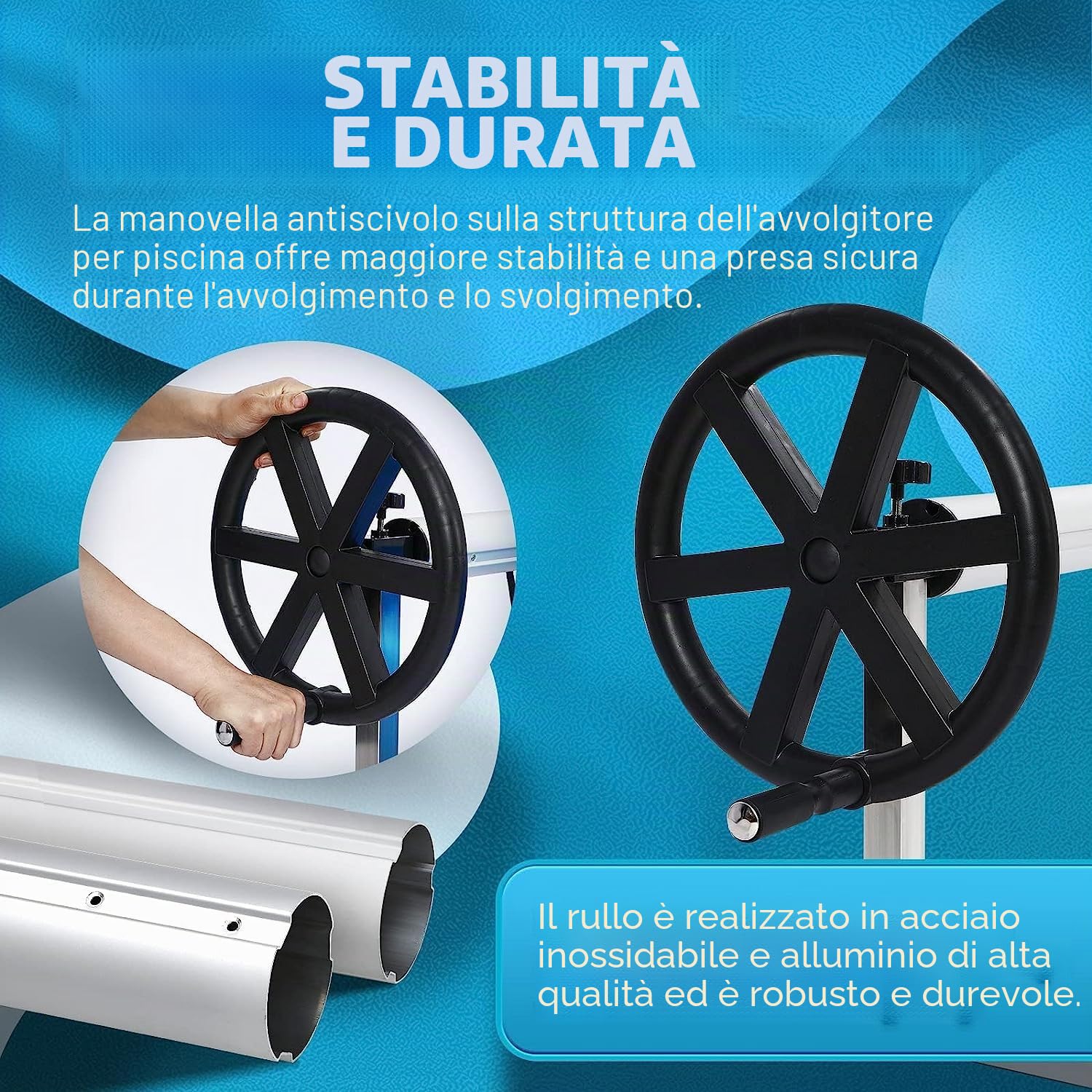 Aufun Avvolgitore per piscina Premium, sistema di avvolgimento in alluminio, 3 m – 5,70 m, con fissaggio e rulli, per teloni e coperture solari e piscine, avvolgitore per piscina fuori terra (3 m