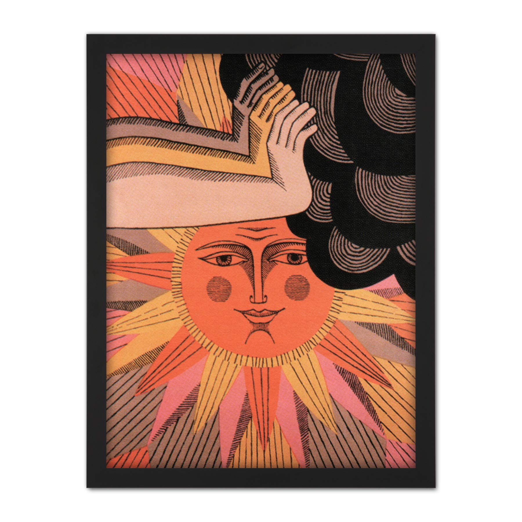Wee Blue Coo Sun Hands Cloud World Peace Artwork Framed Wall Art Print 18X24 Inch