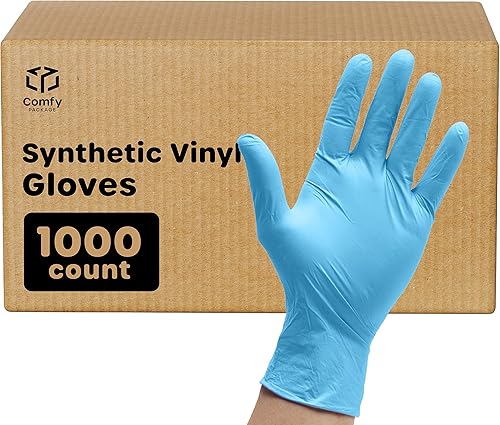 Comfy Package Synthetic Vinyl Blend Disposable Plastic Gloves Non-Sterile, Powder & Latex Free
