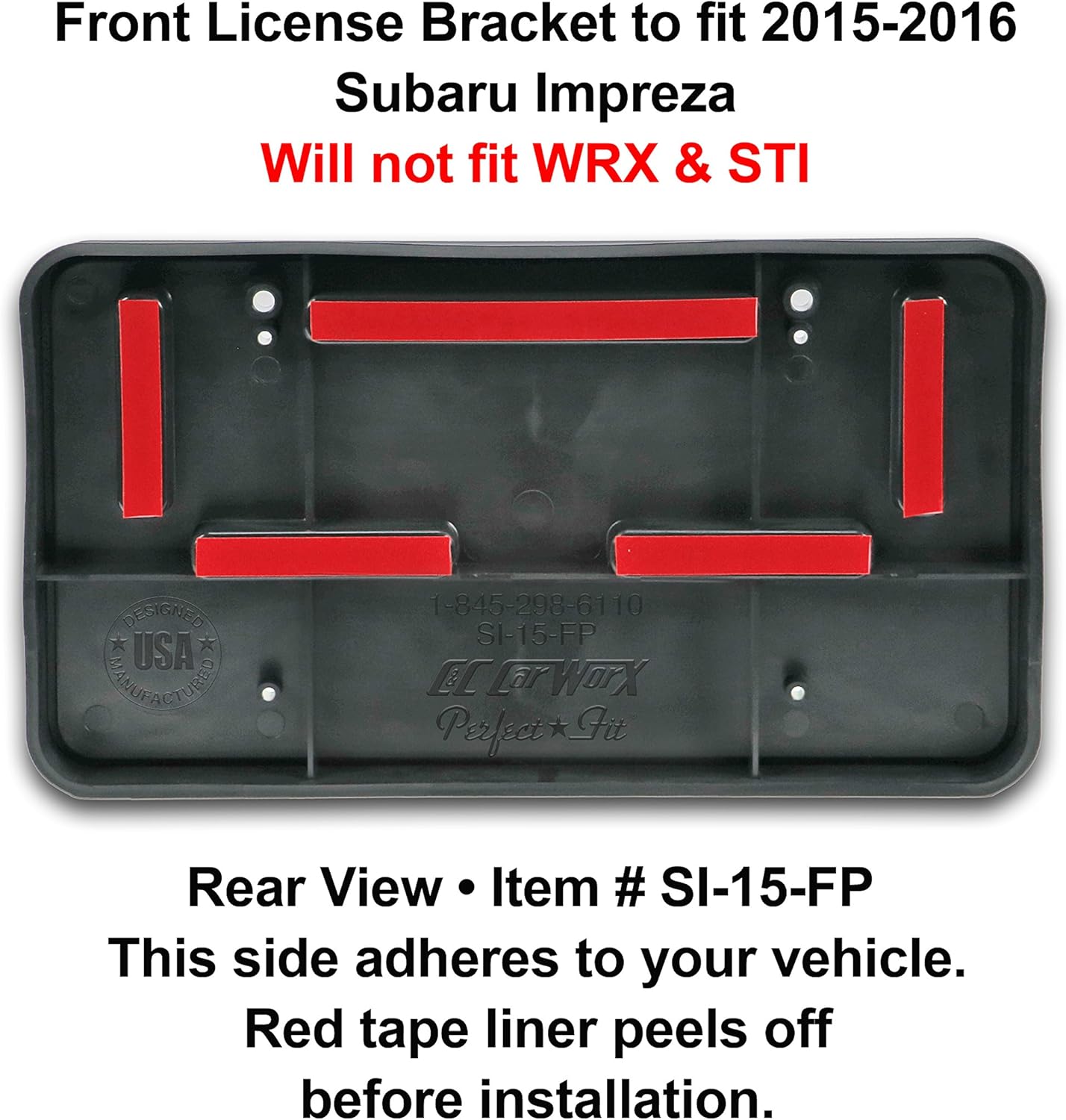 *** C&C Car Worx SI-15-FP Front License Plate Frame Bracket Mount to fit 2015-2016 Subaru Impreza (excluding WRX and STI Models)