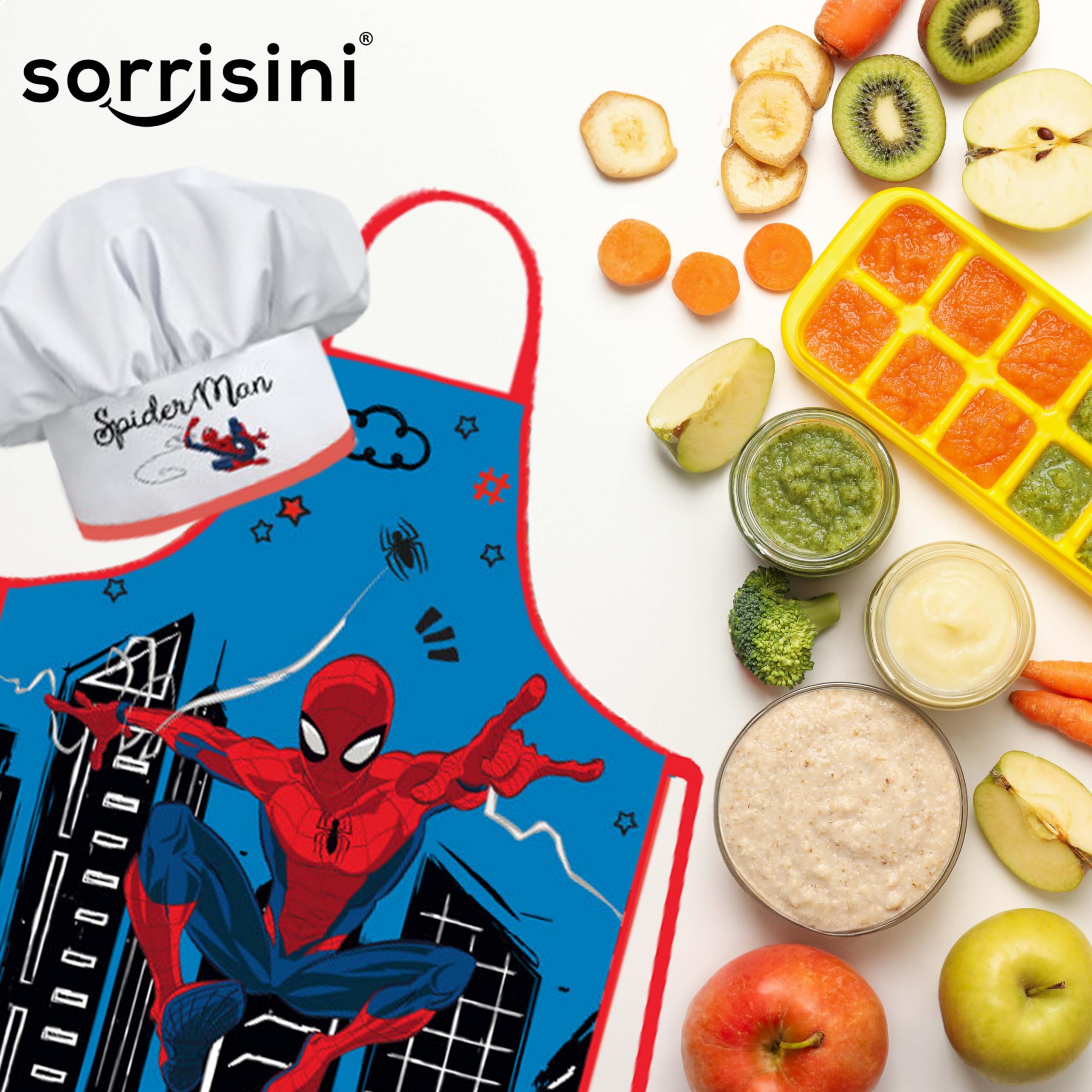Fartuch kuchenny dla dzieci, Kapelusz szefa kuchni dla dzieci, Fartuch i regulowany kapelusz szefa kuchni do gotowania, Pieczenia lub malowania, Spiderman City