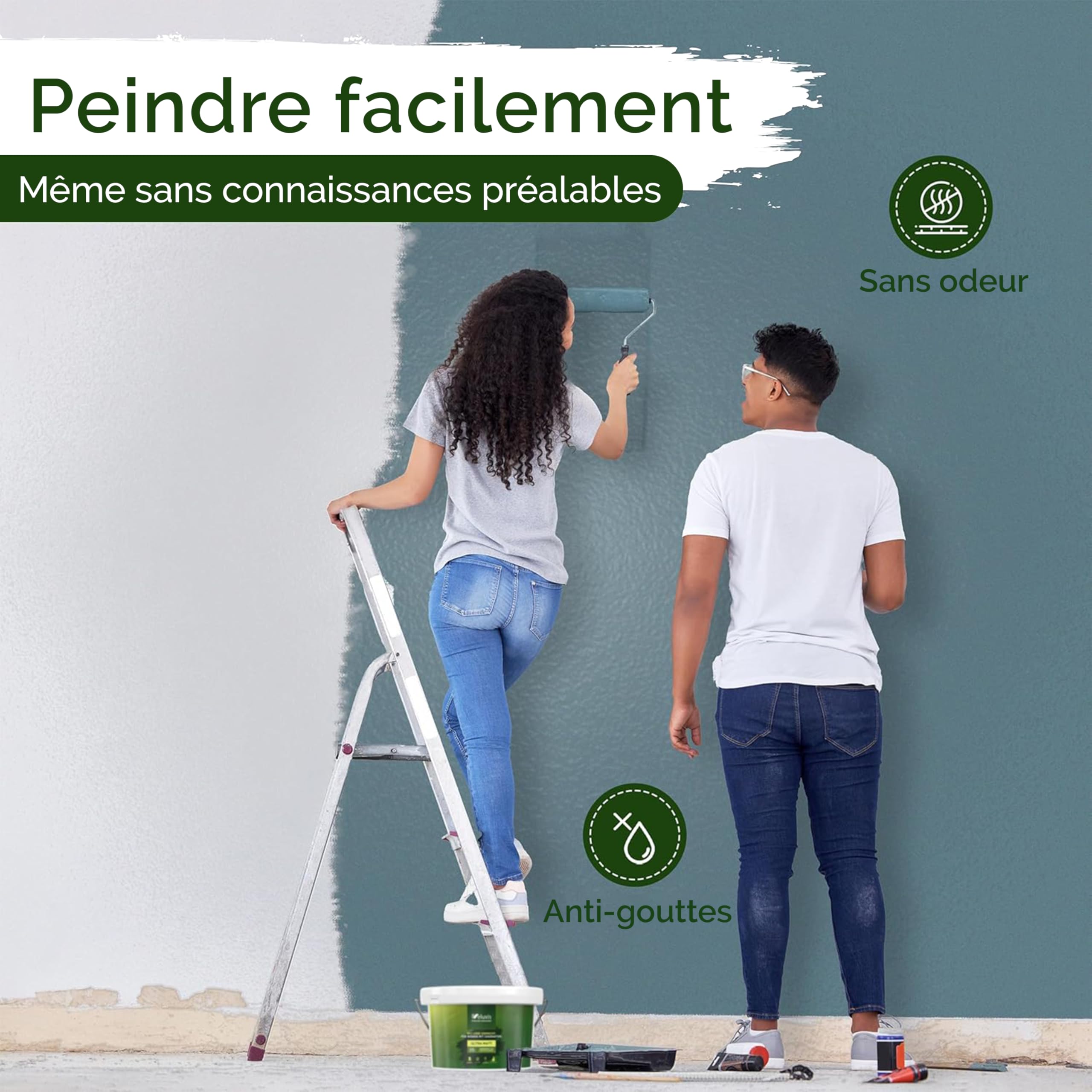 Peinture murale grise pour intérieur – 5 litres & classe de pouvoir couvrant 1, sans traces, peu de gouttes & peinture écologique, sans COV – (Blue Mussel)