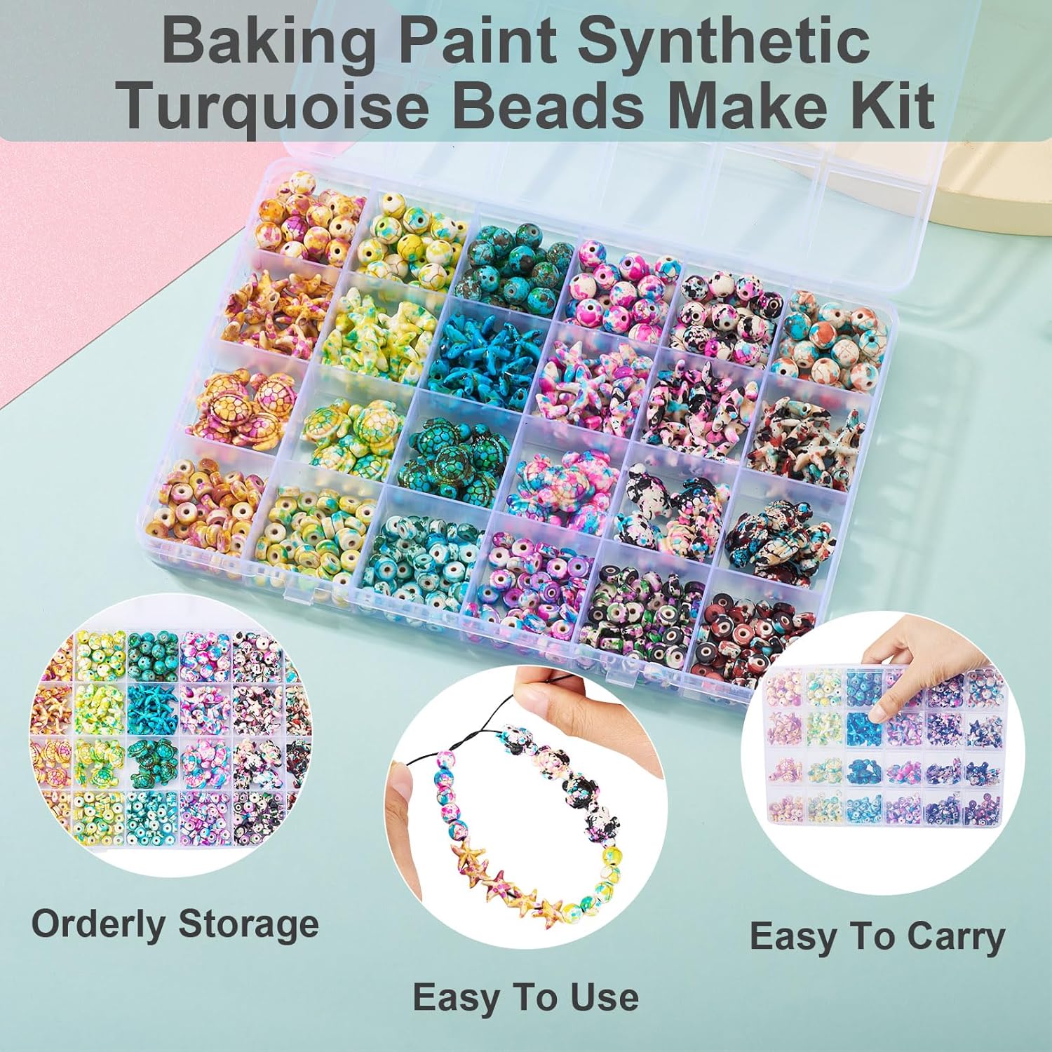 Cheriswelry 570Pcs DIY Summer Beach Beads Kit for Friendship Bracelet Sea Star Turtle Turquoise Bead Round Rondelle Spacer Beads Mixed Color 6-6.5mm for Ocean Jewelry Making Bracelet Necklace Earring - Image 5