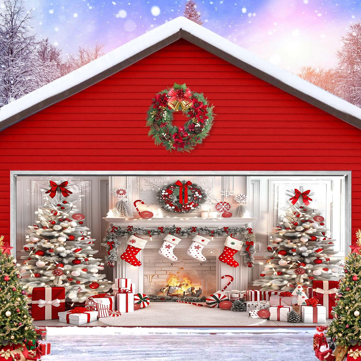 Amazon.com : White Christmas Fireplace Garage Door Decoration