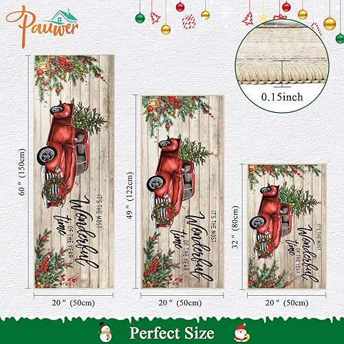 Miniatura 2 de Pauwer Juego de 3 alfombras de cocina de Navidad, tapetes de cocina de árbol de Navidad, alfombras y tapetes de cocina de granja, antideslizantes,
