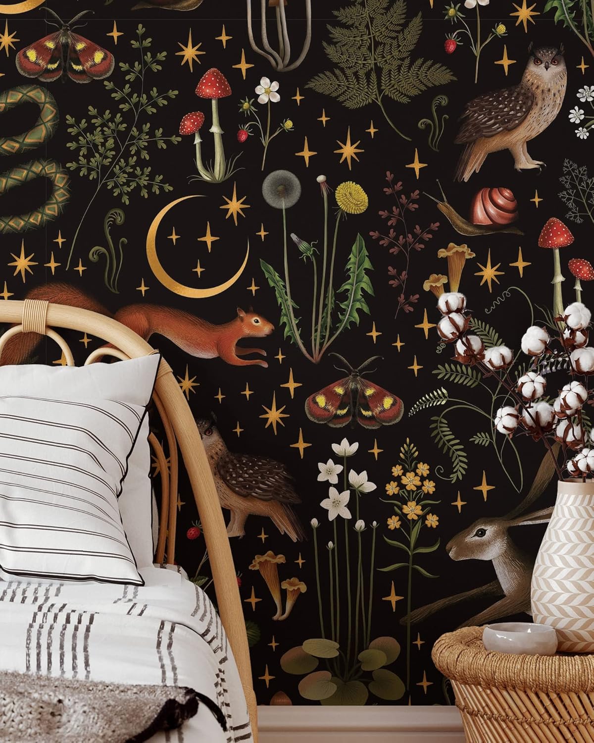 Woodland Wallpaper | Removable Self Adhesive Botanical Wallpaper | Flower and Forest Peel and Stick Wallpaper (1 roll 24" W x 144" H)