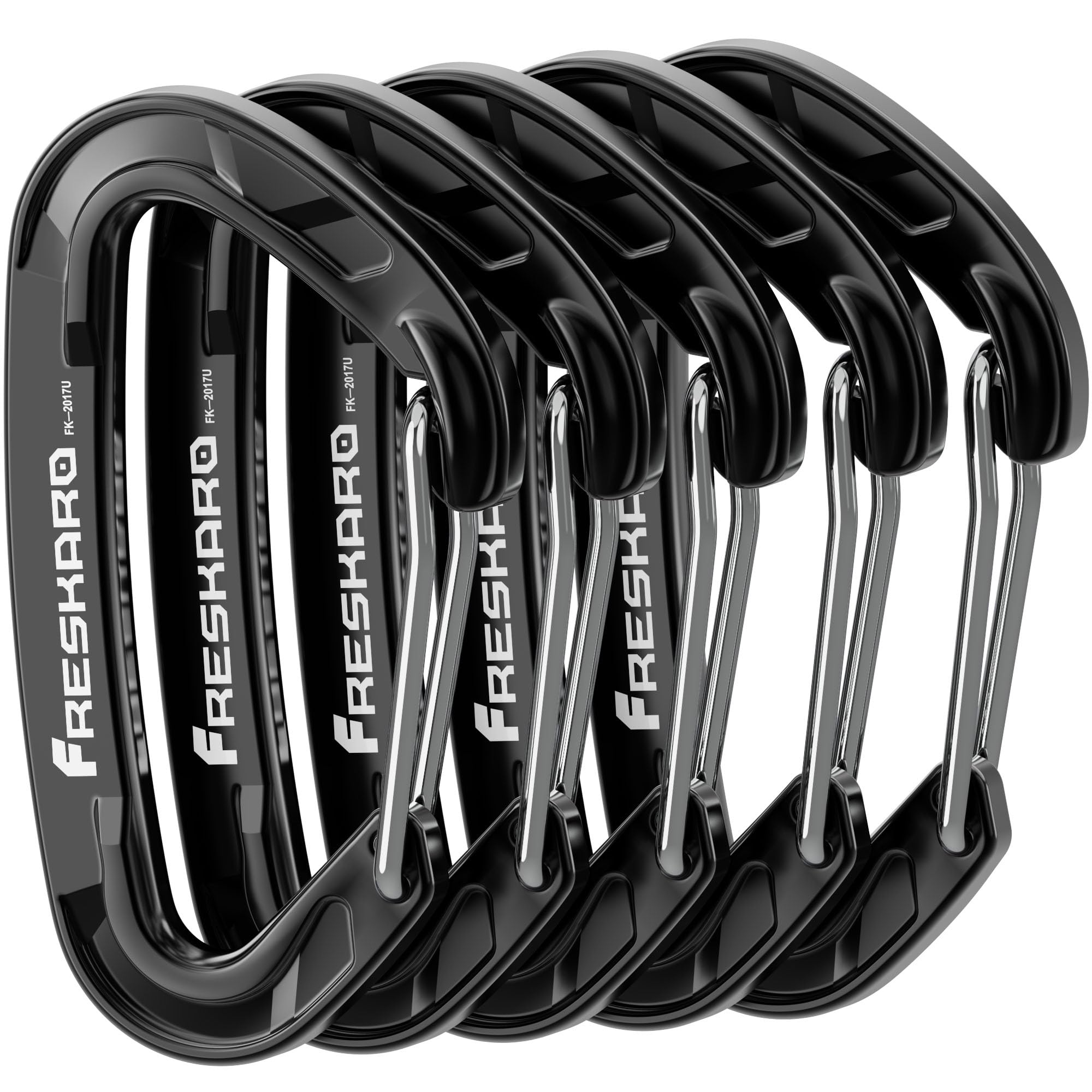 FresKaro 5pcs Nano Carabiner Clips, 8kN 1798lbs, Small Sturdy, Reliable Time-Tested Strong Spring Wiregate, Mini Size 2.37inch, Choice of 5colors