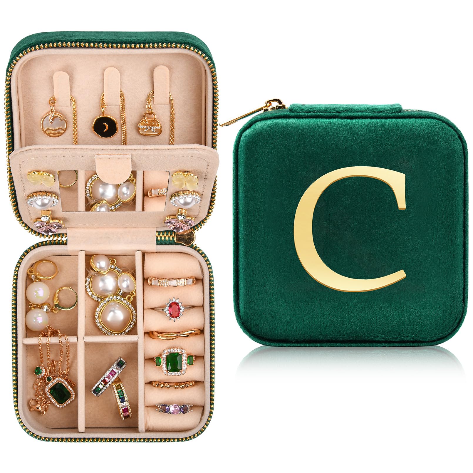 CEELGON Velvet Travel Jewelry Box Case Teenage Girls Gifts Travel Essentials Jewelry Organizer Gifts for Mom Initial Jewelry