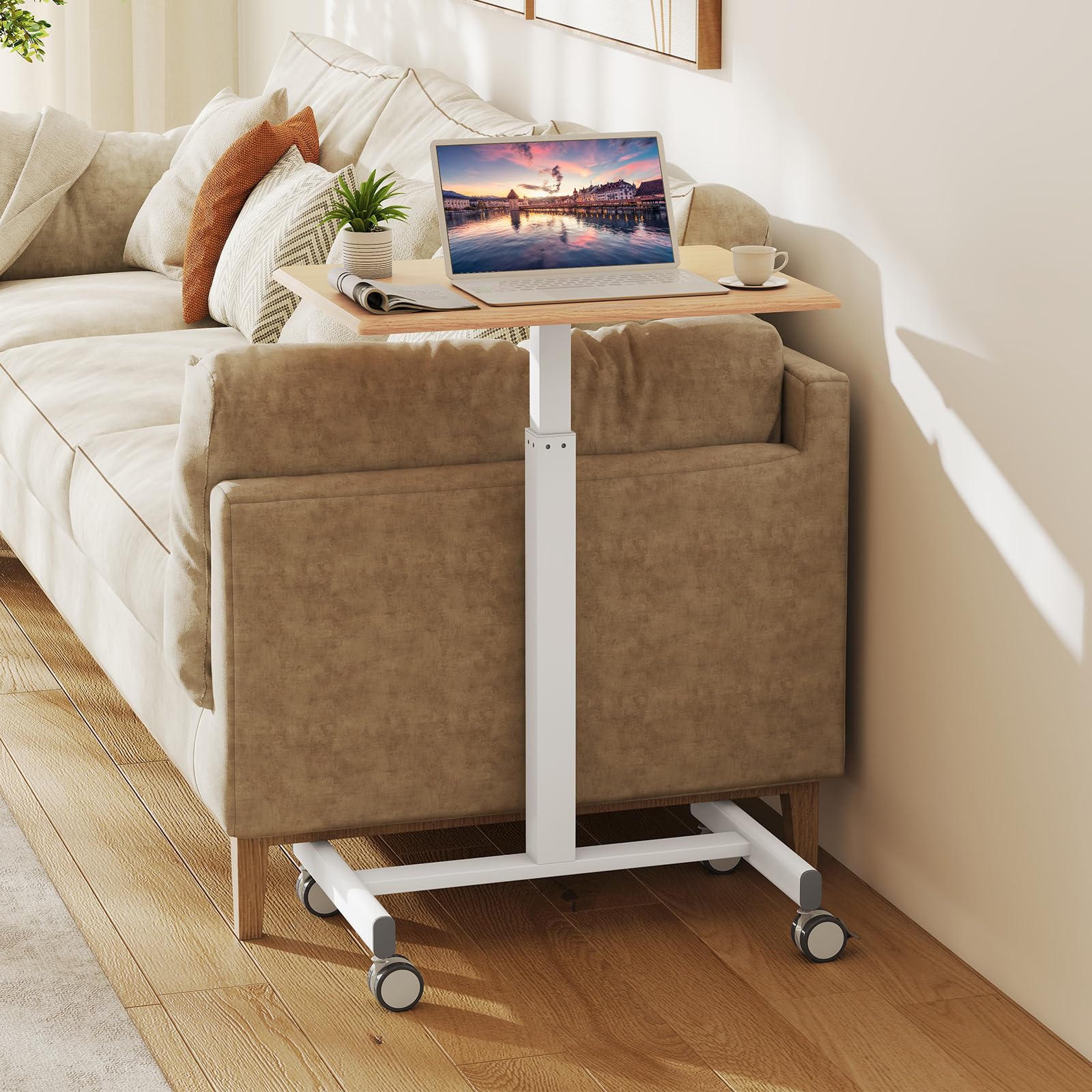 COSTWAY Stehpult höhenverstellbar, Stehtisch mit Rollen, 65 x 48 cm, Steh-Sitz Schreibtisch, Betttisch, mobiler Laptoptisch für Wohnzimmer, Schlafzimmer