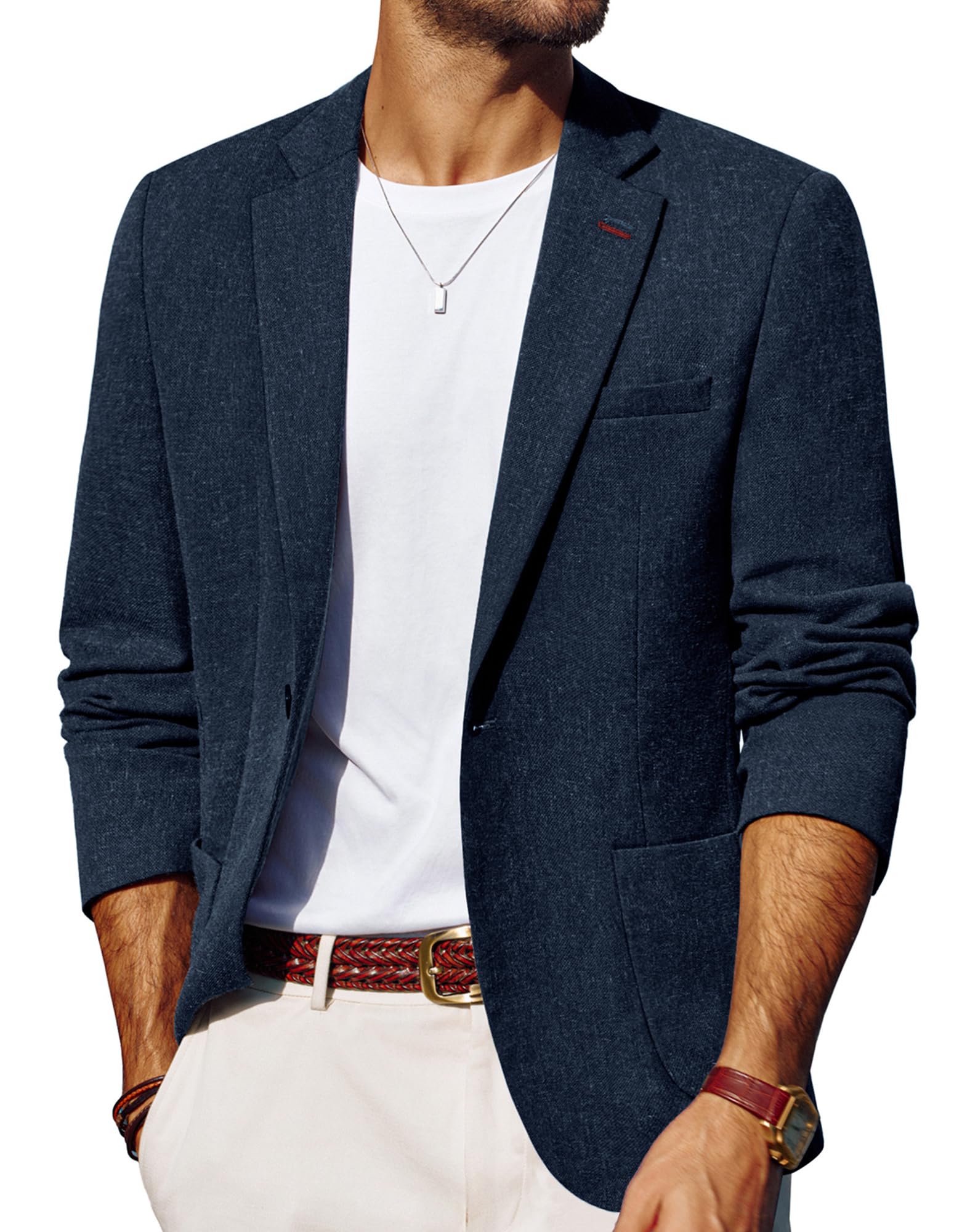 PJ PAUL JONES Giacca sportiva da uomo, casual, in cotone e lino, leggera, con 2 bottoni, sfoderata