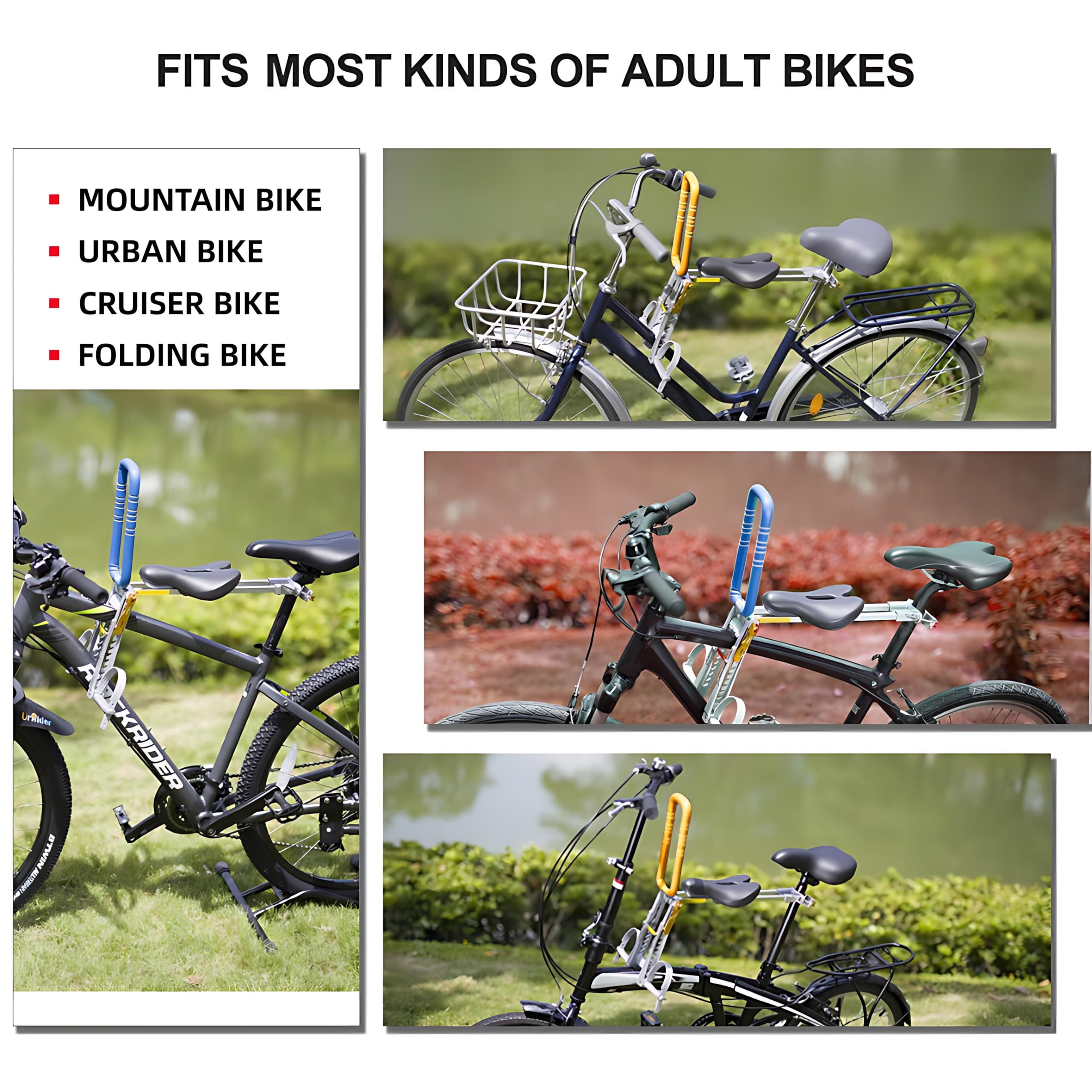 UrRider New Upgrade Asiento de Bicicleta para niños. Se Adapta a Bicicletas de montaña, Bicicletas para Mujeres y Bicicletas Plegables/Montaje Frontal Plegable, portátil y de liberación rápida…