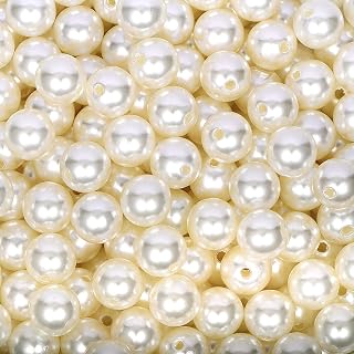 AceFun Pearl Beads for Jewelry Making 200pcs 14mm Pearl Craft Beads with Hole Loose Fake Pearls Small Faux Pearls for Jewelry Making Bracelet Necklace DIY, Sewing Decor and Vase Filler