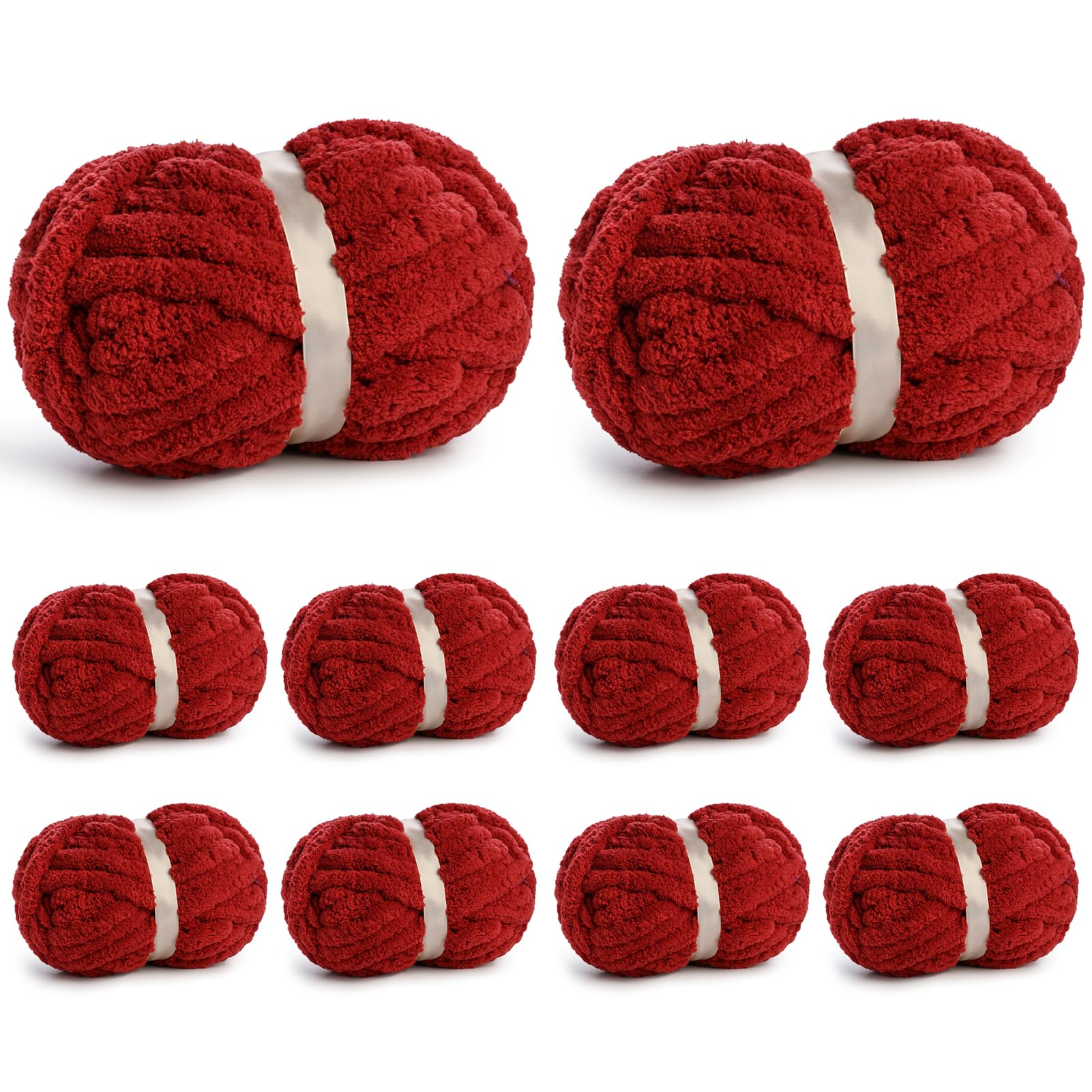 10 Pack of Jumbo Chunky Yarn for Hand Knitting,10# Super Bulky-Fluffy Chenille Yarn, 220 yds/70.5 oz Soft Thick Yarn for Crocheting Chunky Knit Throw Blankets.(Burgundy)