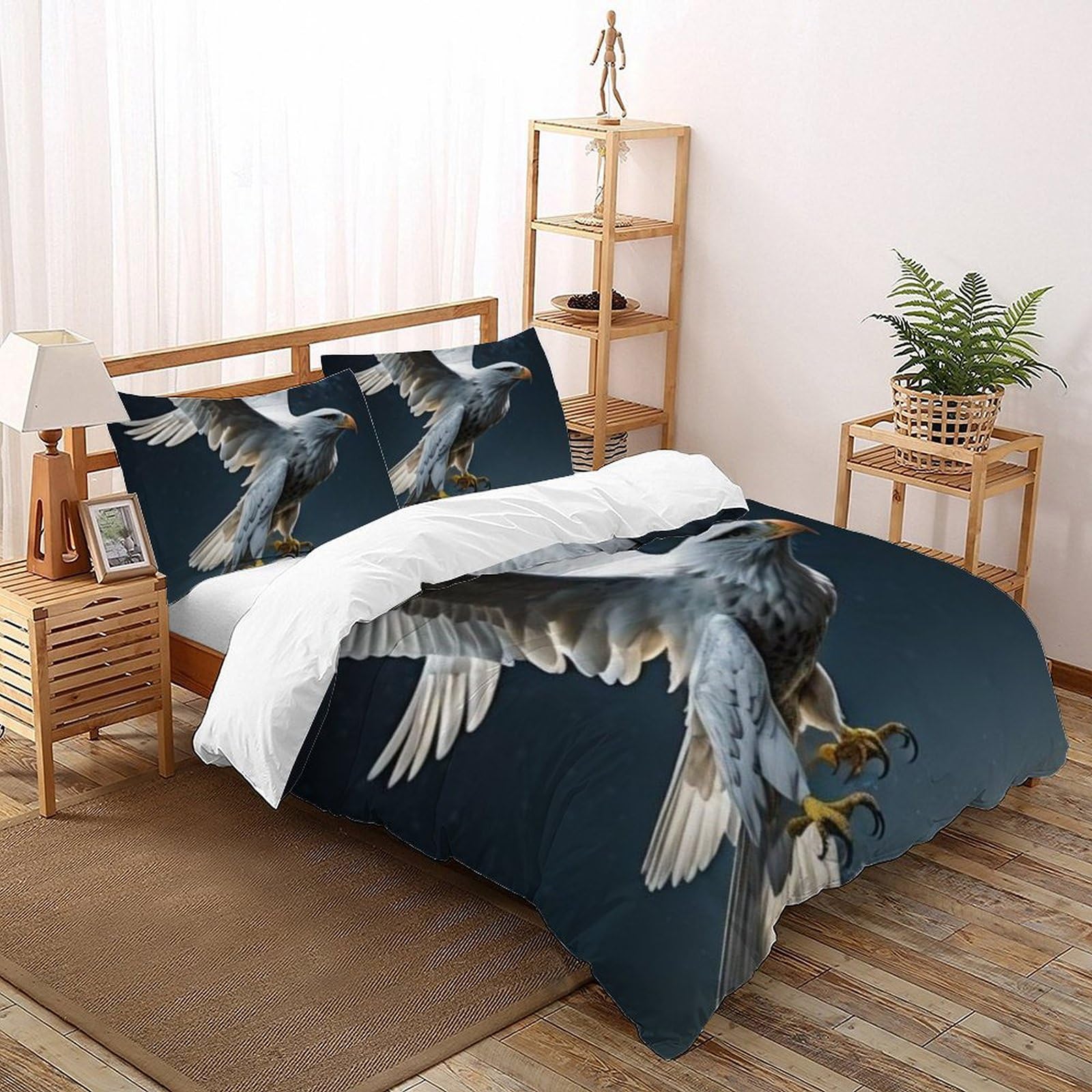 Housse de couette anti-plis grand lit microfibre animaux volants 260x220cm