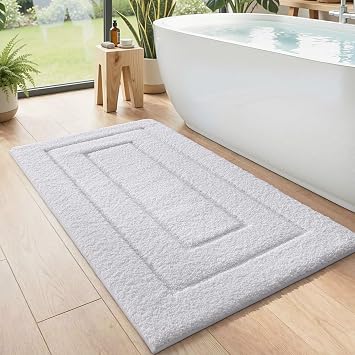 DEXI Bathroom Rug 43x24, Non Slip Washable Bath Mat for Shower Floor, Extra Large Absorbent Soft Bathmat with Rubber Backing, Quick Dry Microfiber Carpet, White