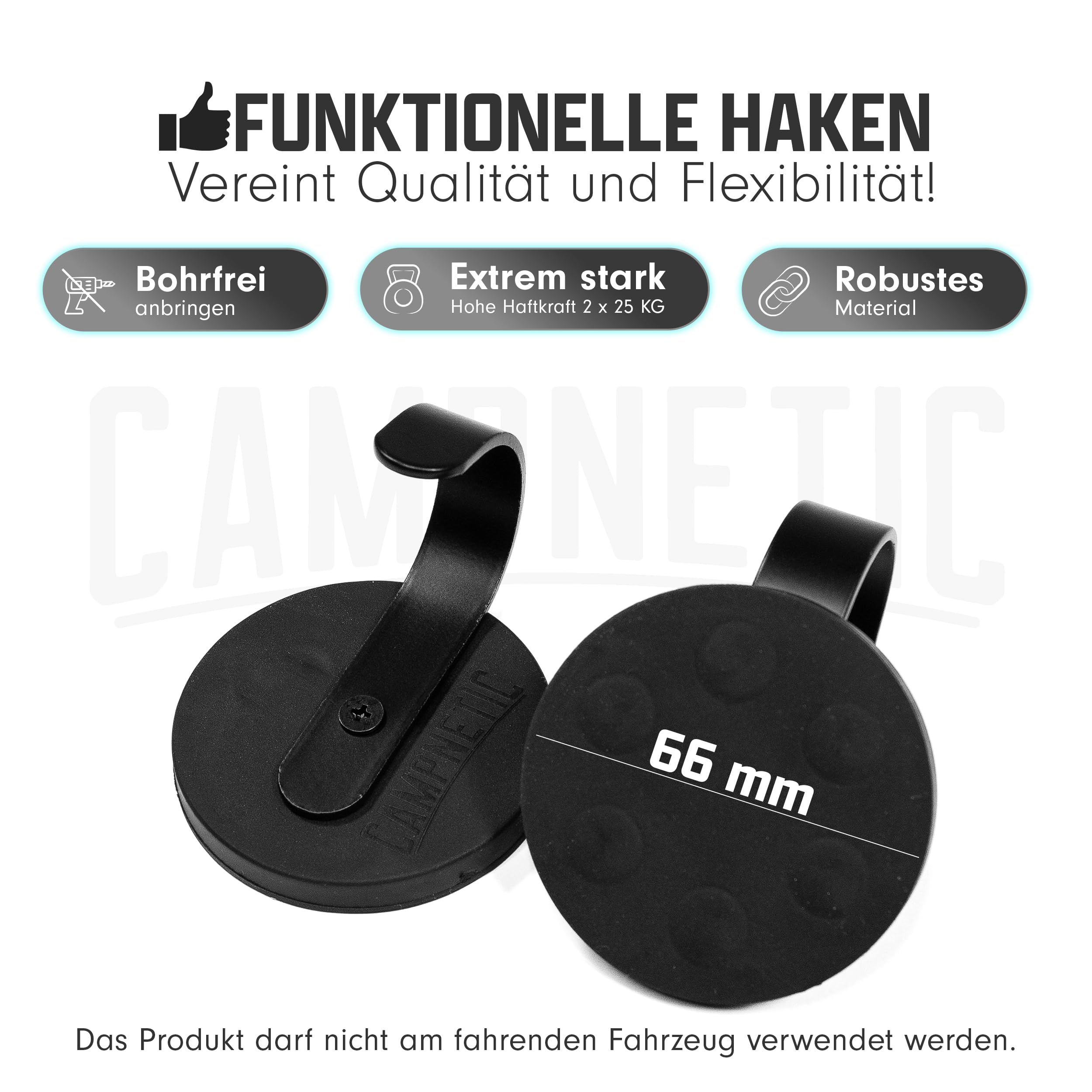 Campnetic magnetische Haken im 2er Set groß - Magnethaken für Kastenwagen, Vanlife, Camping - gummierte Magnet Haken - Camper Zubehör - Offroad Zubehör - Camping Gadget inkl. Aufbewahrungsbeutel