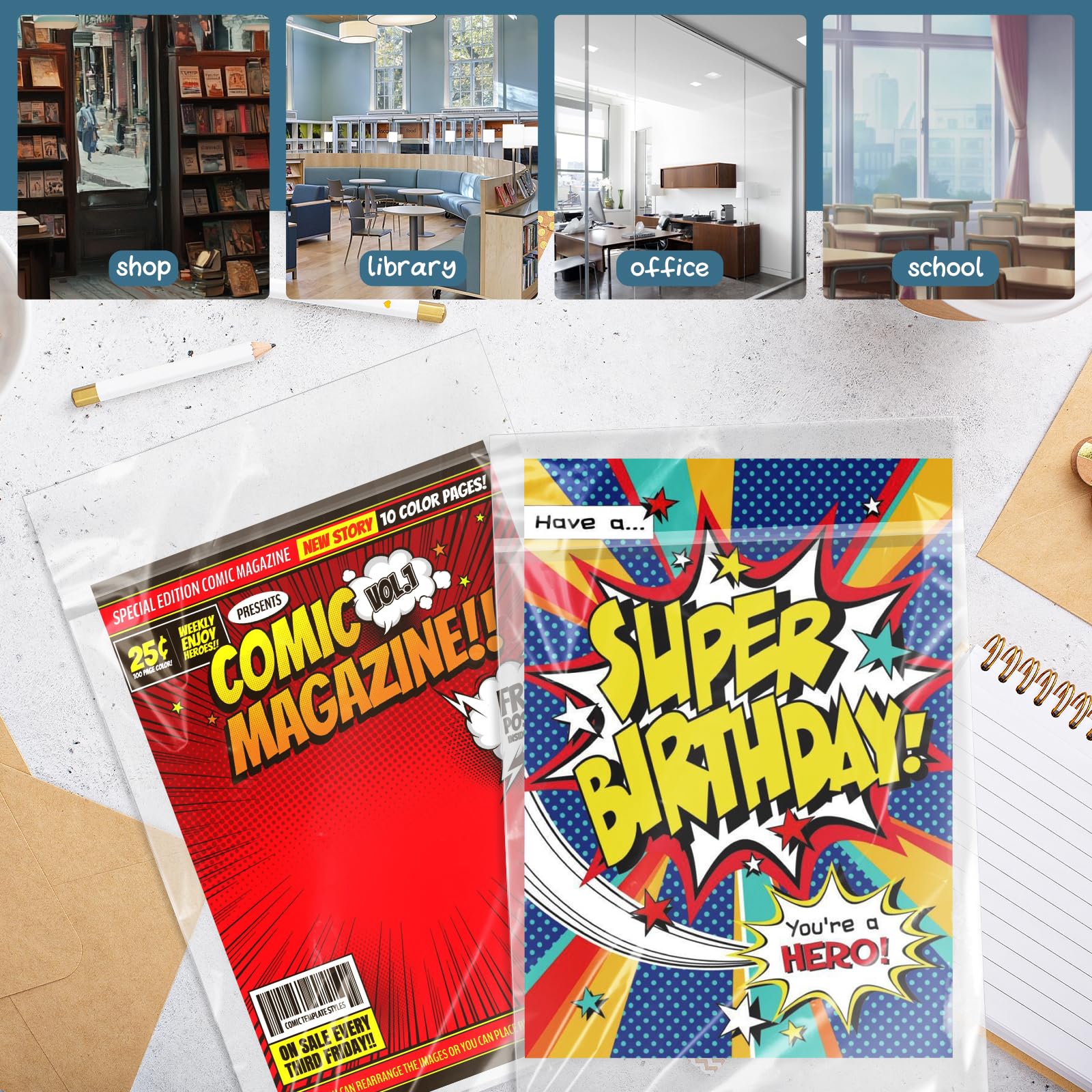 100 Pack Resealable Current Size Comic Book Bags, Crystal Clear Self Sealing Comic Sleeves Storage Protection for Regular Comics Magazine Storage, 7.2 X 10.6 Inches