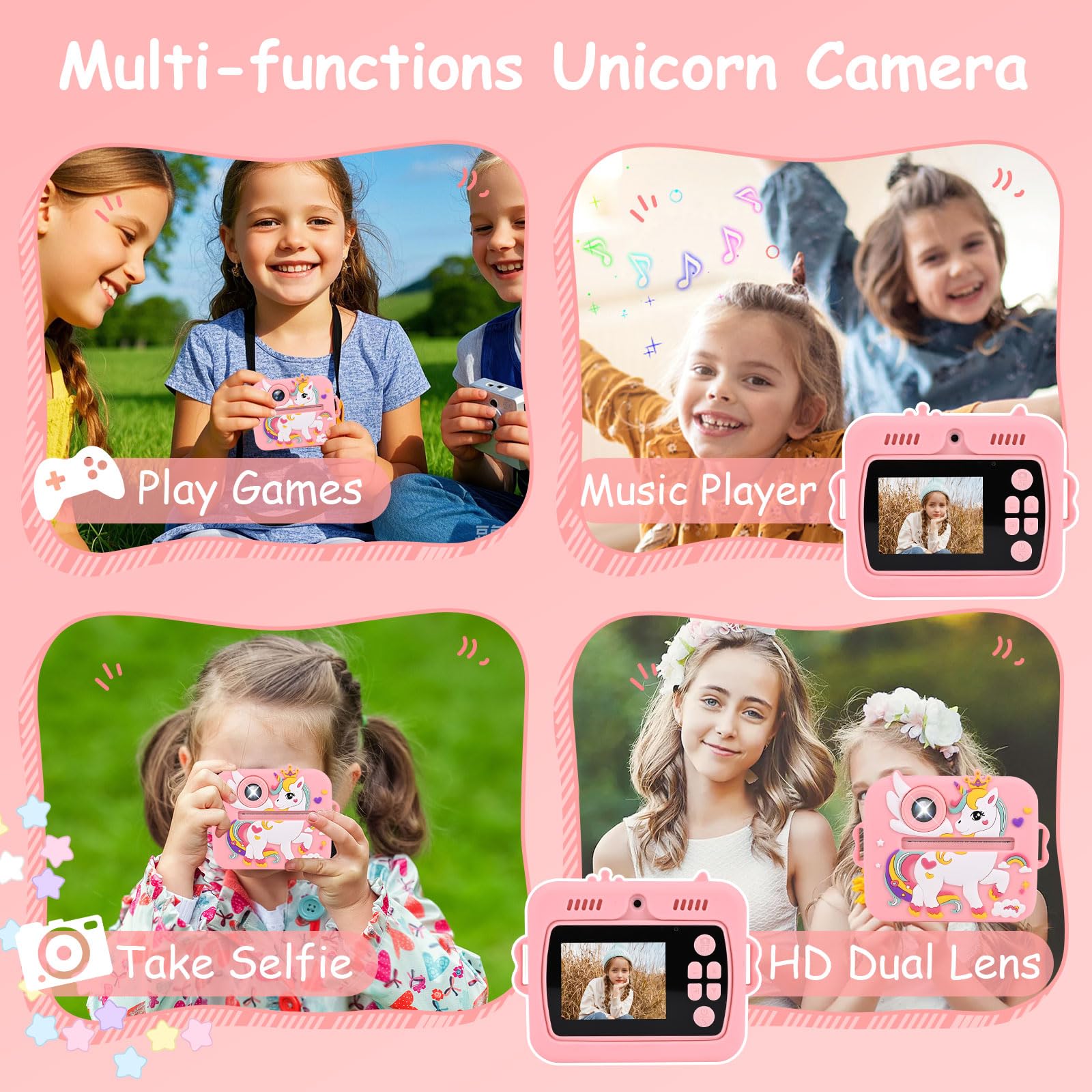 Cadeau Enfant Créatif Euakee Appareil Photo Instantané Enfant 26MP - Avec Impression Et Carte 32Go - Cadeau 3-12 Ans Appareil Photo Enfant Instantané