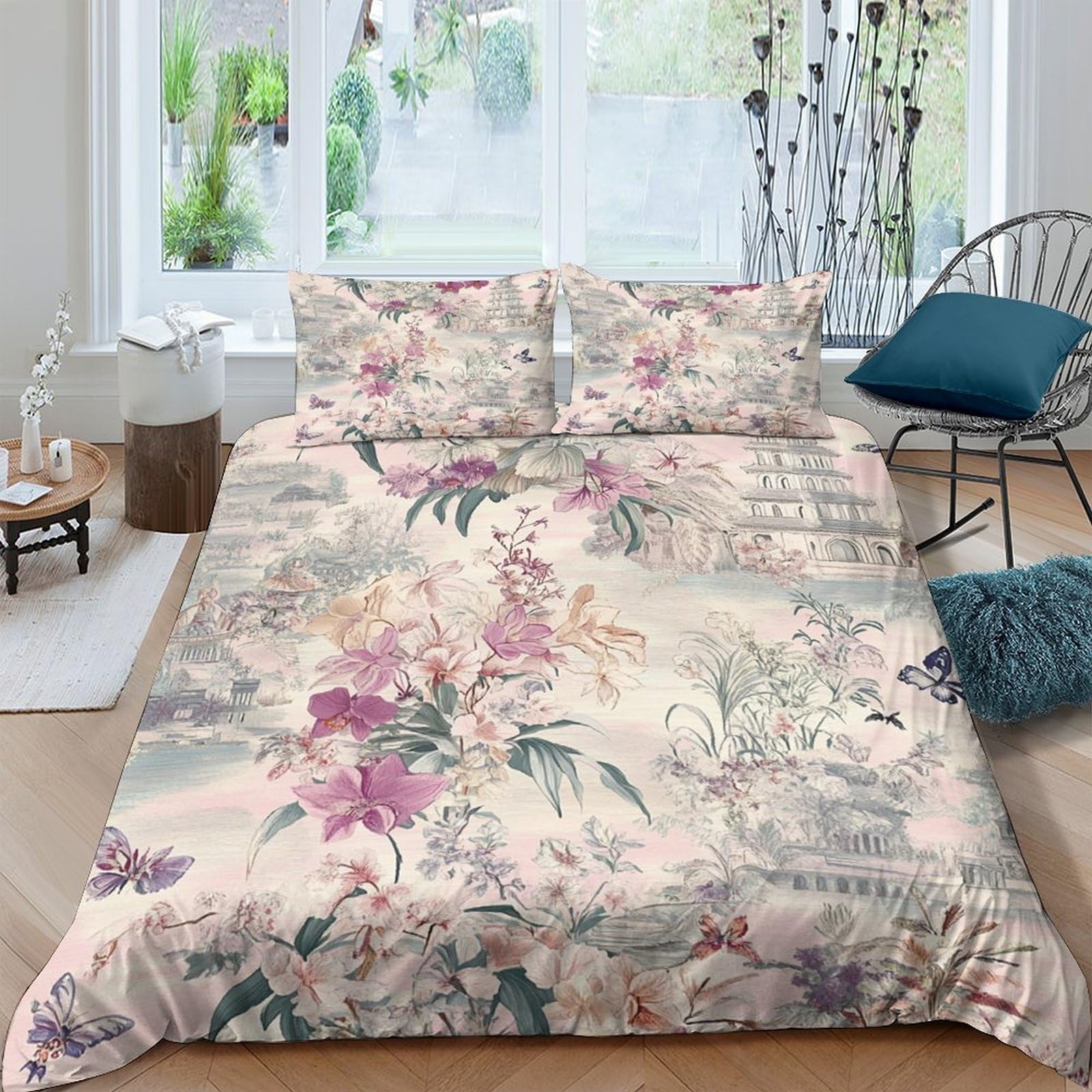 Ctjqhvkz Style-10 3D Printed Watercolor Floral Fitted Sheet Microfiber Soft Pink Botanical Mattress Cover For Bedroom Guest Room Easy Care Single（135X200cm）
