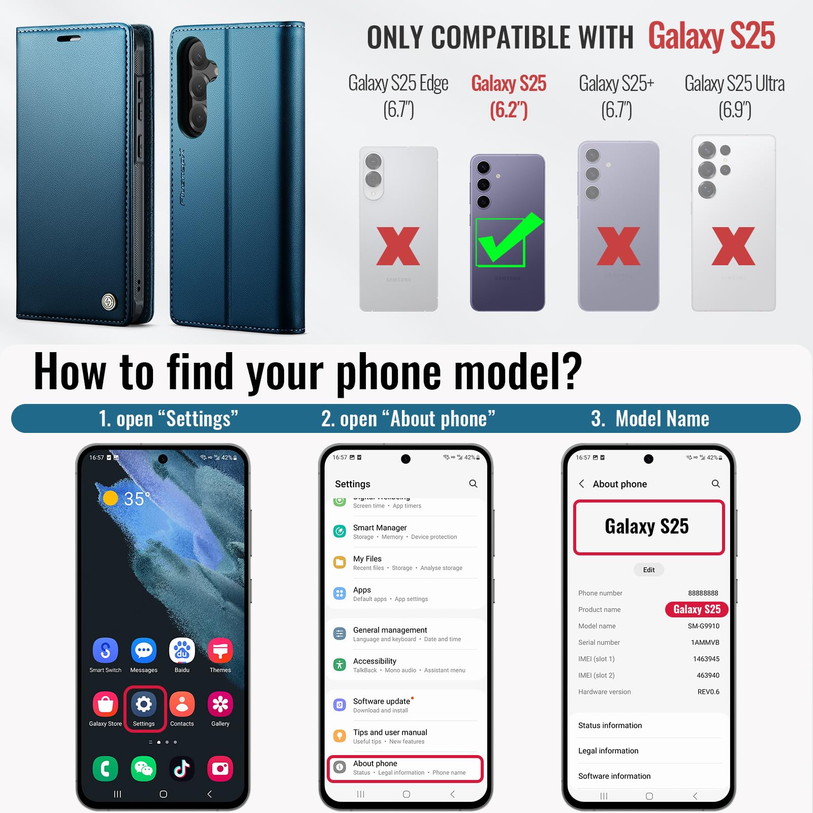 Custodia a portafoglio staccabile per Samsung Galaxy S25 5G 2 in 1 | Compatibile con Magsafe, magnetico, porta carte di credito con blocco RFID, antiurto, cavalletto, ricarica wireless
