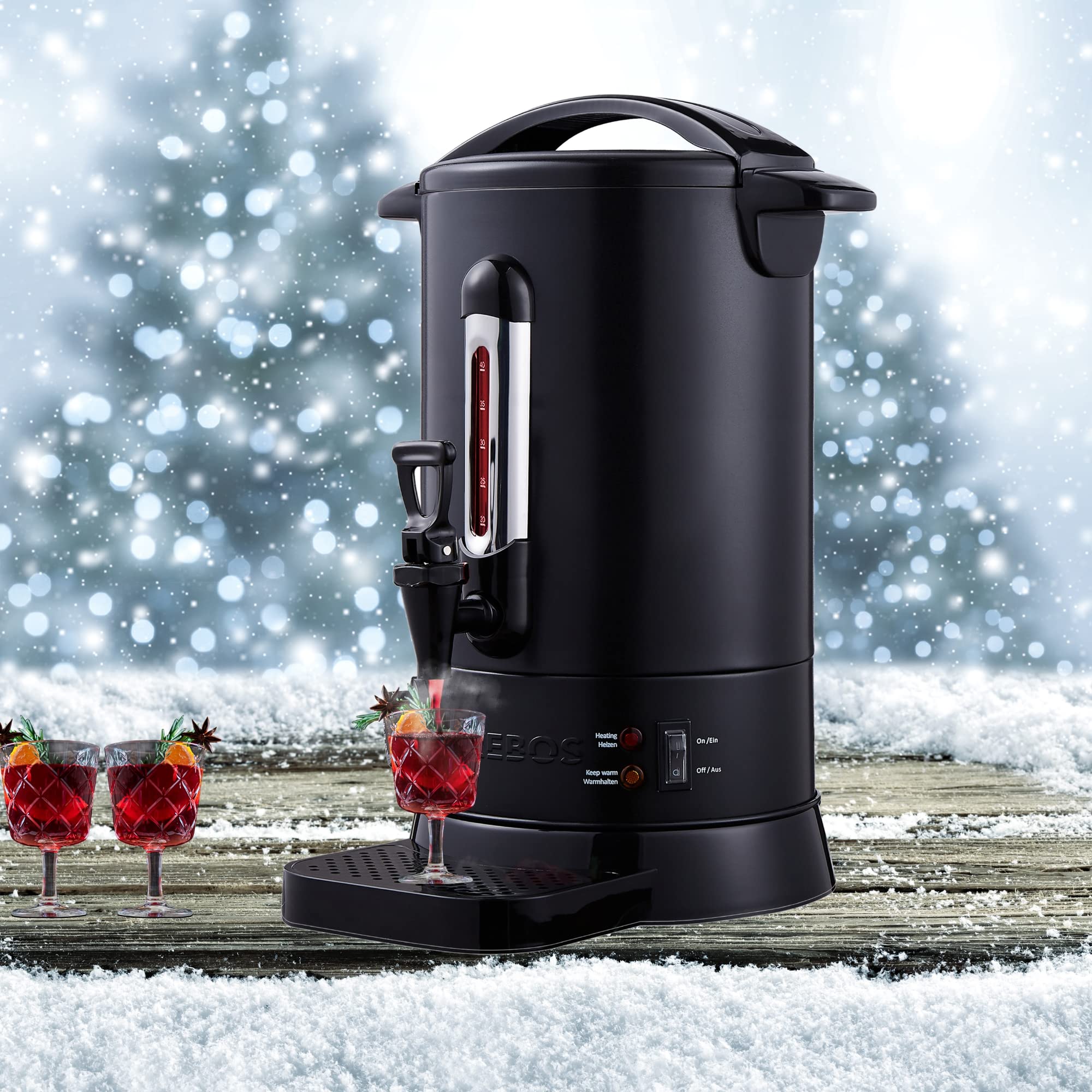Arebos Distributeur de Boisson Chaudes 950W | Chaudière à eau 8,8L 40 Tasses | Marmite à Vin Chaud en Inox | Thé Café Soupe Dispositif de réchauffement |Thermostat | Réglage de la température 30-110°C