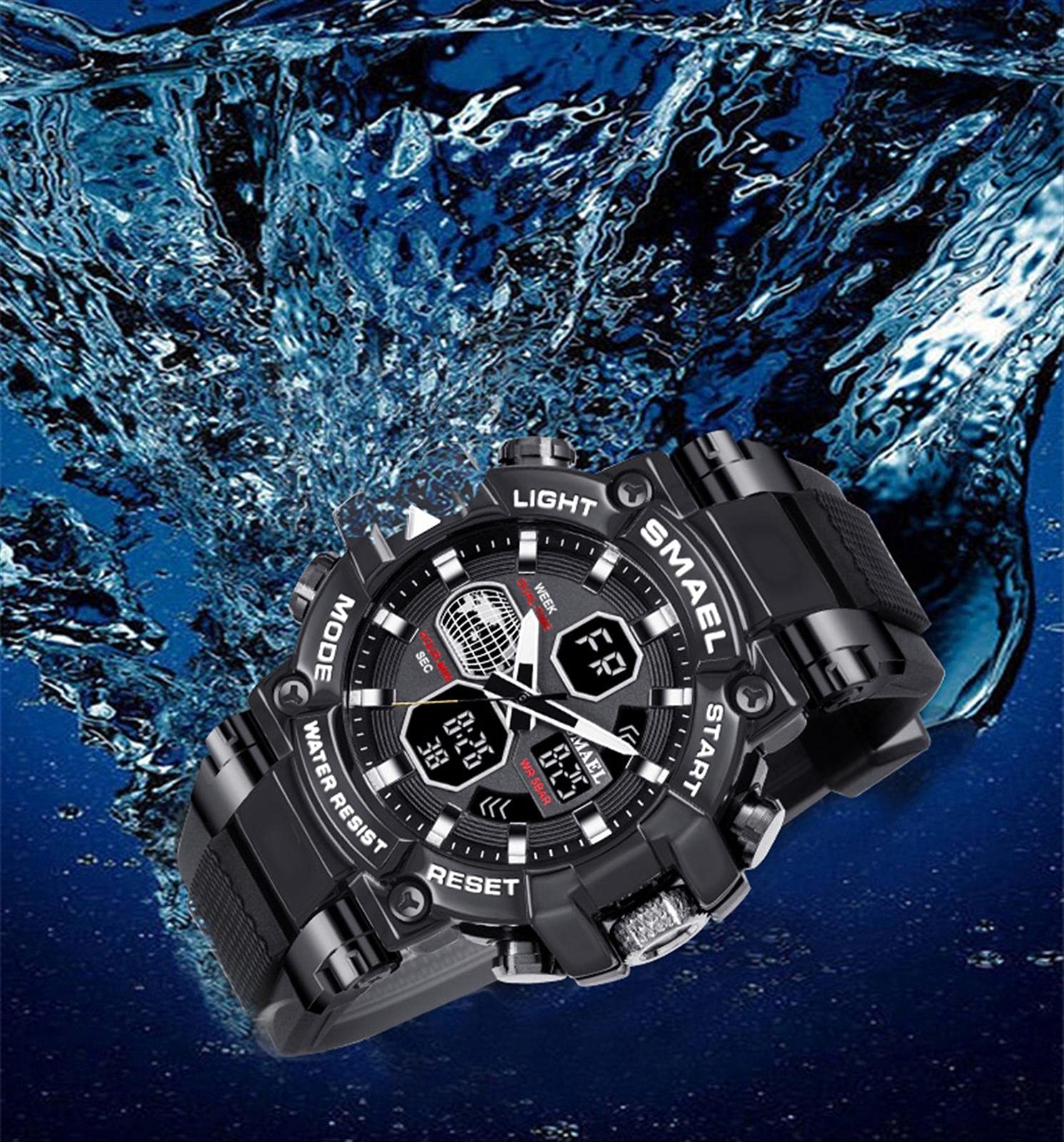 Montre Numérique pour Homme Military Sport Analogique Digital Chronographe Montres pour Homme Étanche LED Résine Montre-Bracelet