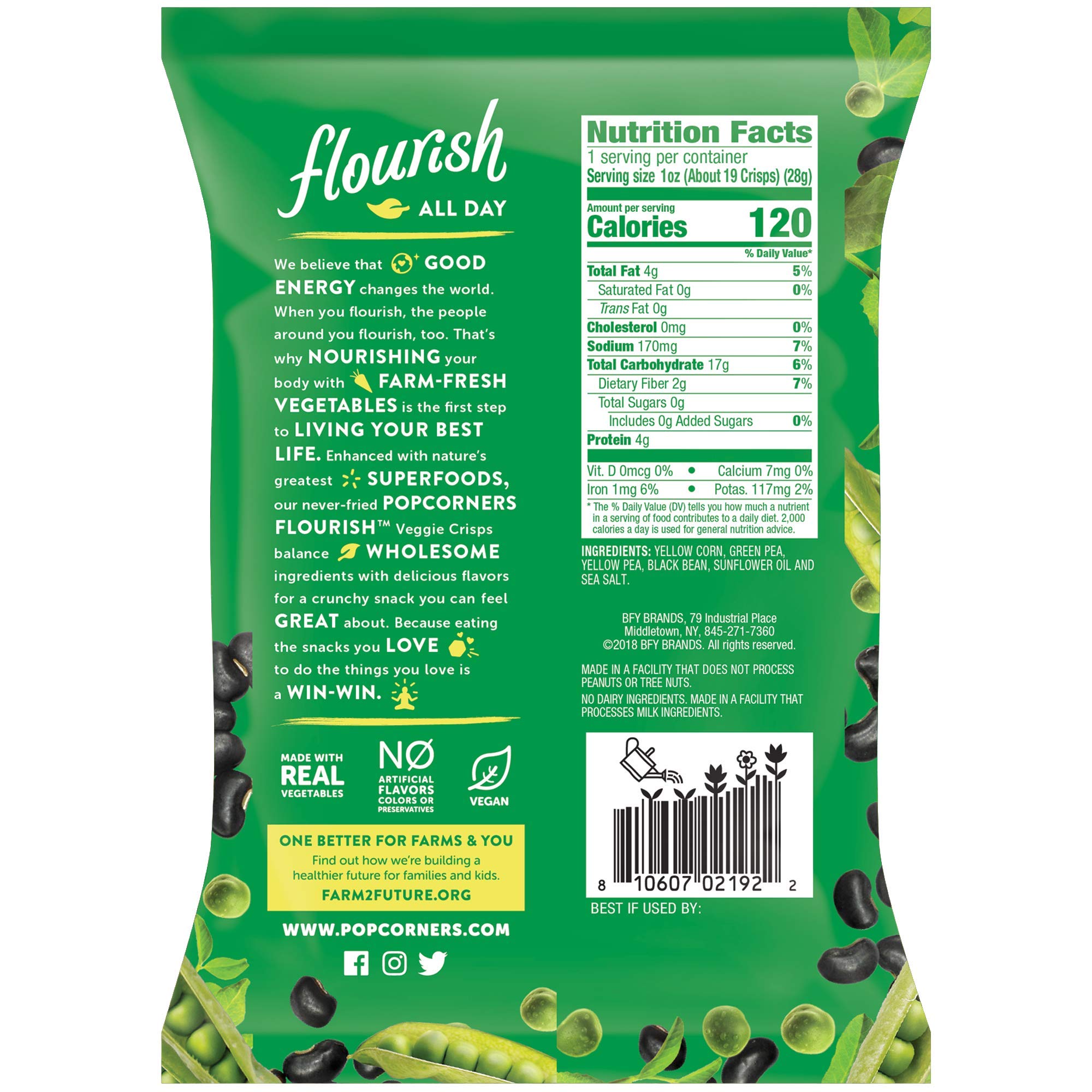 Popcorners Flourish Greens & Beans Veggie Crisps PlantBased Protein