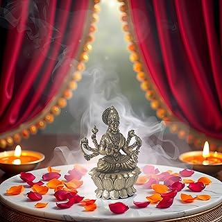 Ashta Lakshmi Brass Statue, Hindu Goddess on Lotus Throne, 3.2 inches, 8...