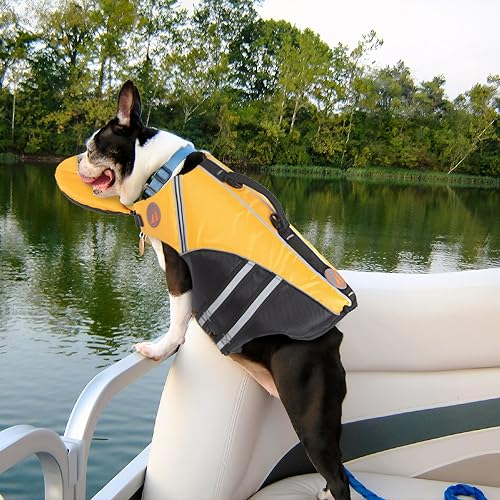 Miniatura 4 de Mklhgty Chaleco salvavidas para perro, chaleco salvavidas reflectante para perro con flotador de cuello extraíble y alta flotabilidad para nadar y