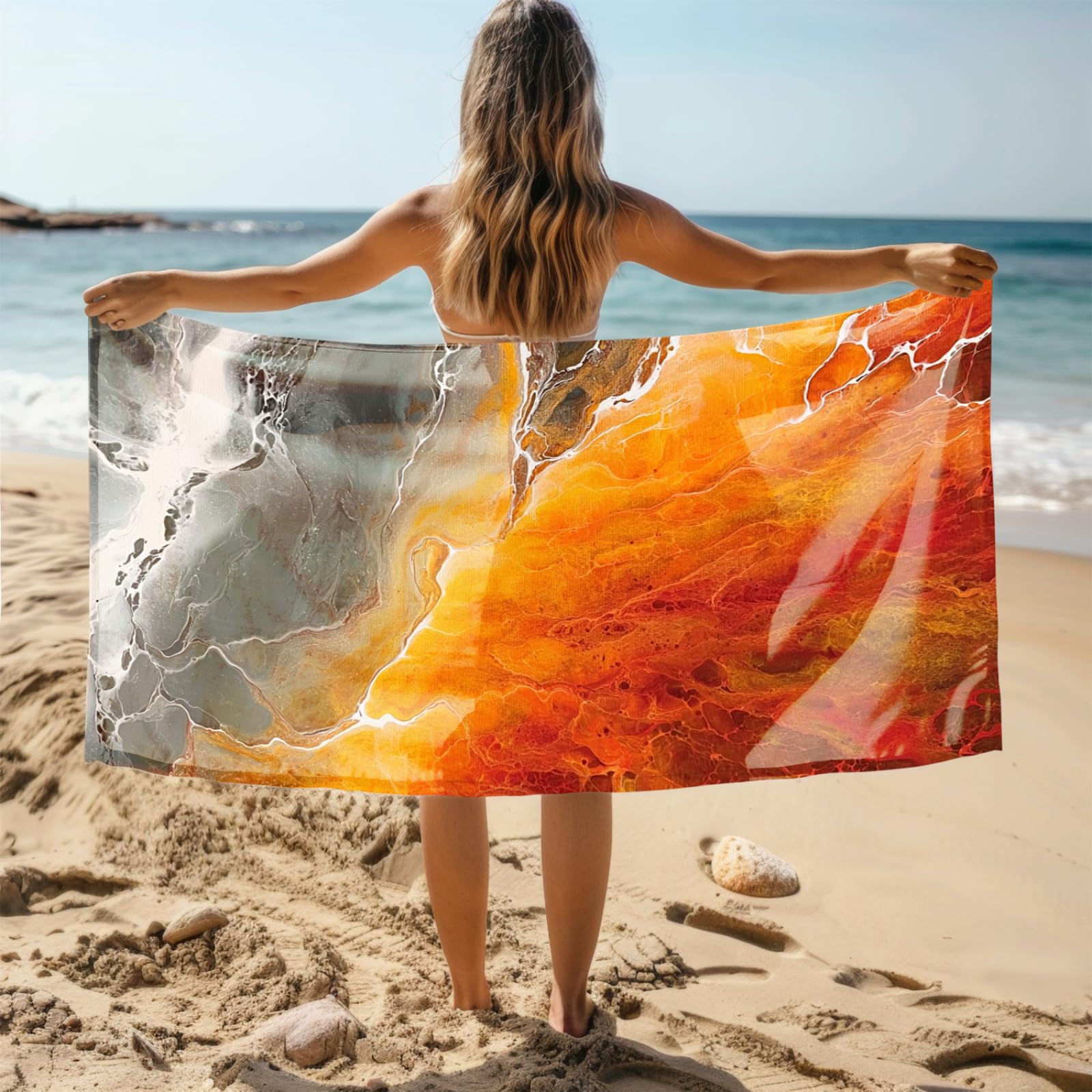 Genérico Toalla Playa 90X180 Patrón Gris Naranja