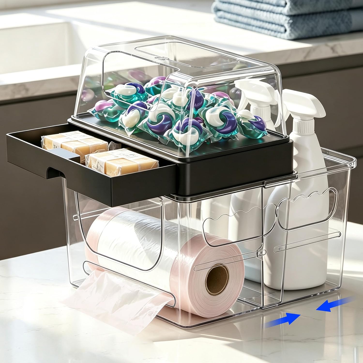 BLULEE Plastic Bag Holder for Grocery Bags, Under Sink Trash Dispenser