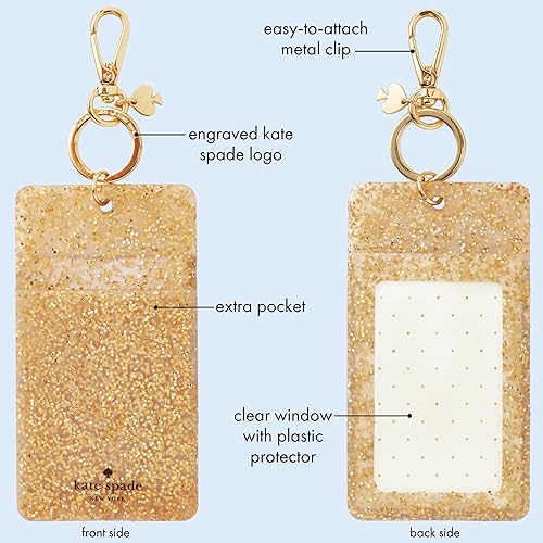 Miniatura 2 de Kate Spade New York Llavero con clip para credencial de identificación, accesorio de llavero de silicona, purpurina dorada