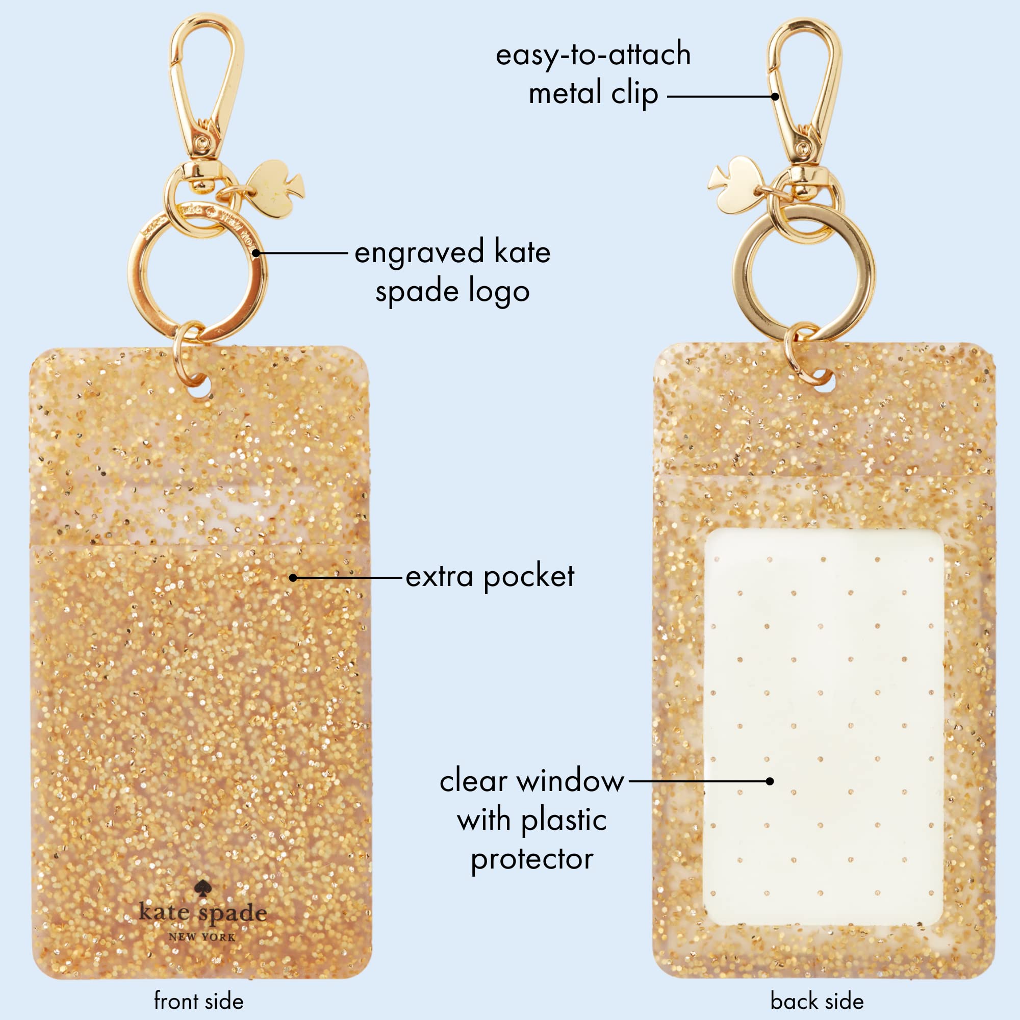 Kate Spade New York Id Badge Clip Key Chain, Silicone Keychain Accessory,  Gold Glitter