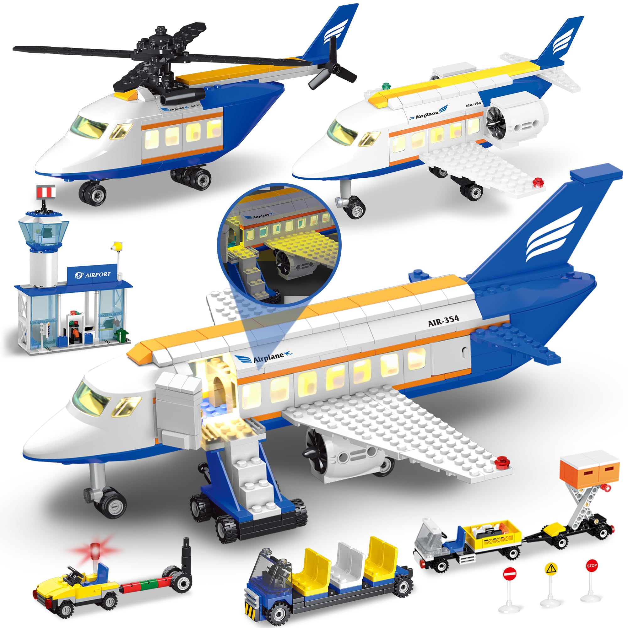 Amazon.com: City Airplane Set Building Toys with LED Light, 3 IN 1