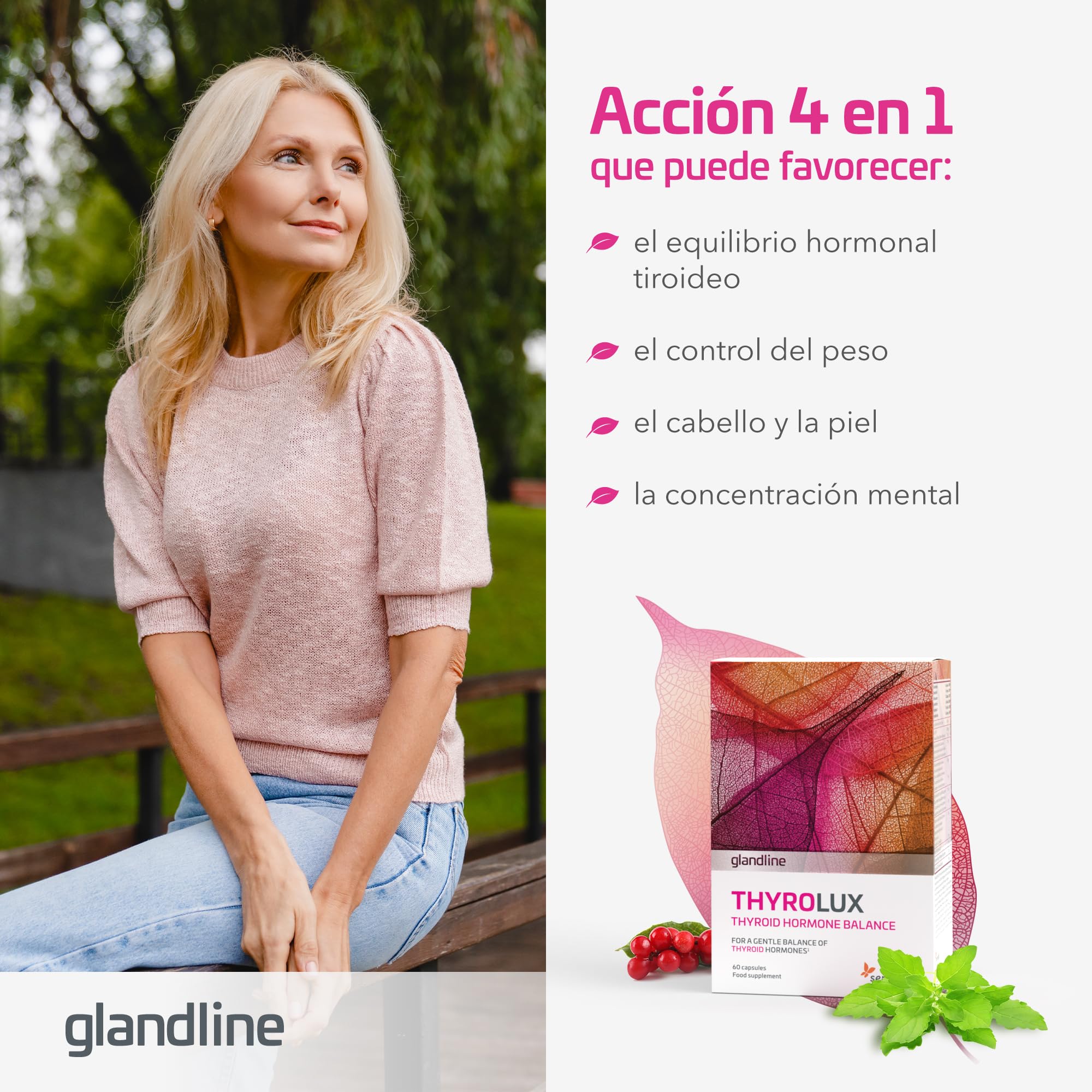 Selenio, Magnesio, Yodo, Zinc, L-Tirosina, Manganeso - Cápsulas de Tiroides - Natural, Sin Hormonas - 120 Cápsulas Vegetales para 2 Meses - ThyroLux de Sensilab