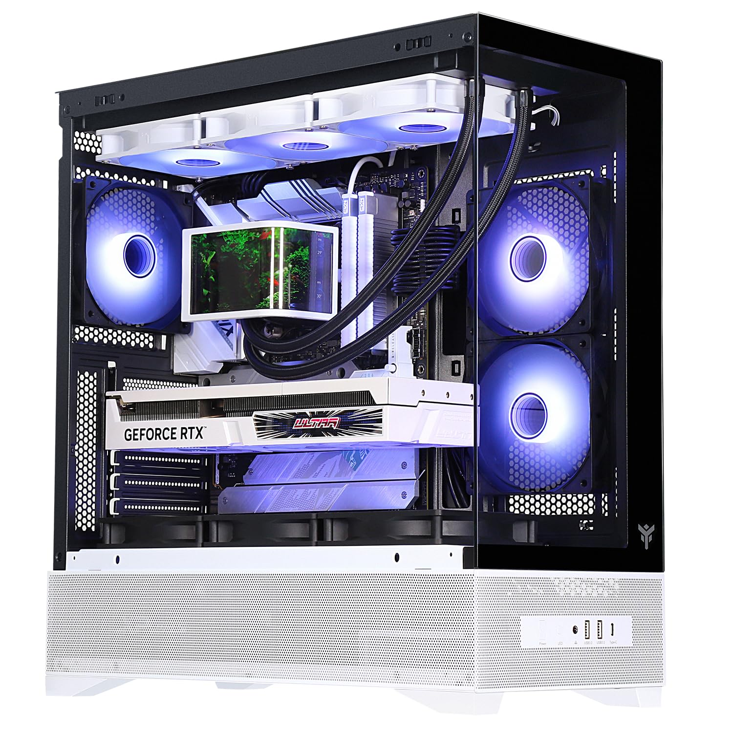 Itek Case Gaming SHOWBUI 37WB – Tower ATX con 3 Ventole ARGB 12 cm, USB-C, 2x USB 3.0 e Pannelli Laterale & Frontale in Vetro Temp - Ed. Bianca e Nera
