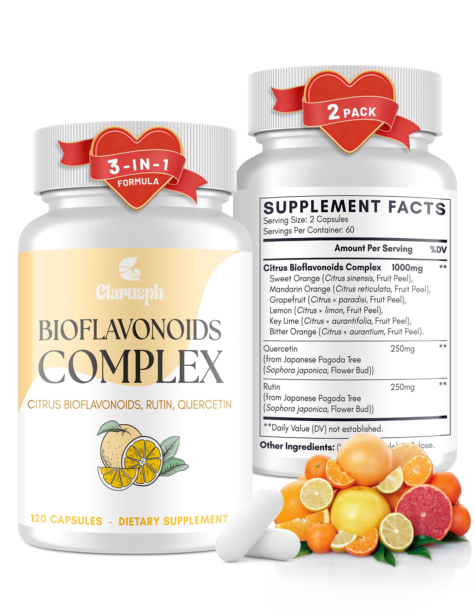 Citrus Bioflavonoids for Circulation Citrus Bioflavonoids Supplement for Antioxidant Bioflavonoids Supplements 1500mg with Quercetin Rutin Vegan Gluten Free