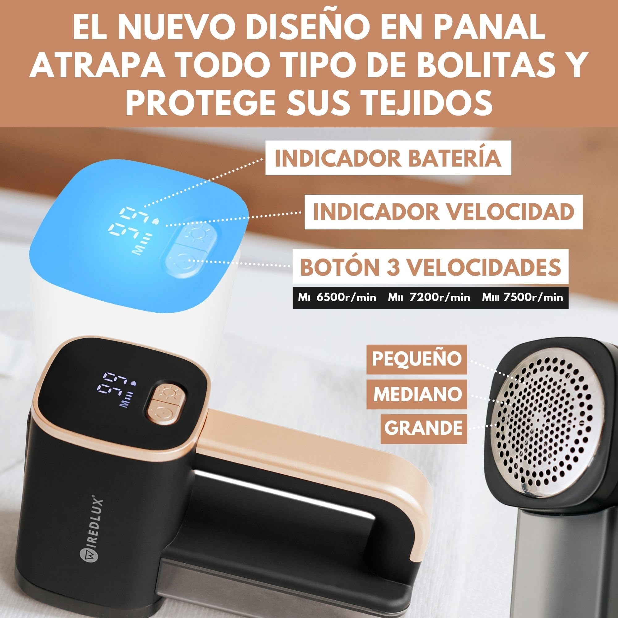 Quitapelusas Eléctrico - Quita Pelusas Recargable para Ropa y Muebles - Luz LED, 3 Velocidades, Cuchilla de 6 Hojas, Carga por USB - Quita Bolitas de Pelusa con Doble Protección